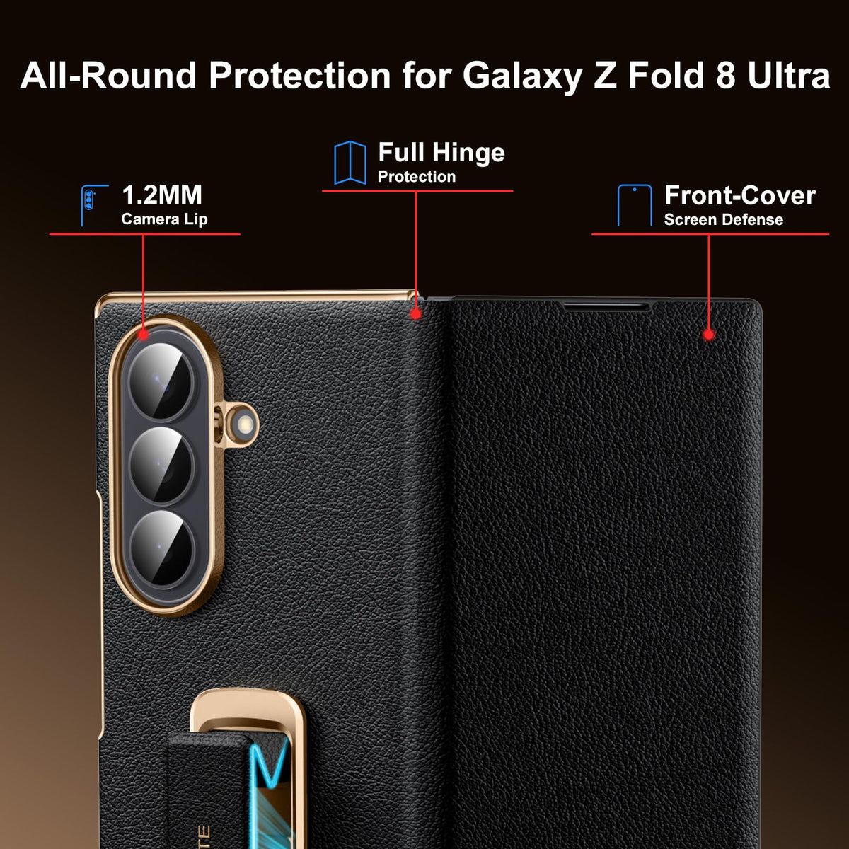 zifiuzem Magnetic Leather Flip Case for Samsung Galaxy Z Fold 8 Ultra with Rotating Stand & Wrist Strap - Full Coverage Shockproof Phone Cover 5G, Black