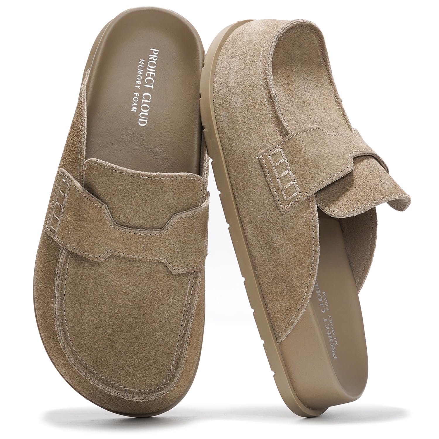Project Cloud 100% Genuine Leather Womens Clogs - Plush & Soft Insole with Arch Support Non Slip Mules & Clogs for Women Footwear - Water Resistant Women Shoes (Foamy, TAUPSUEDE, 9)