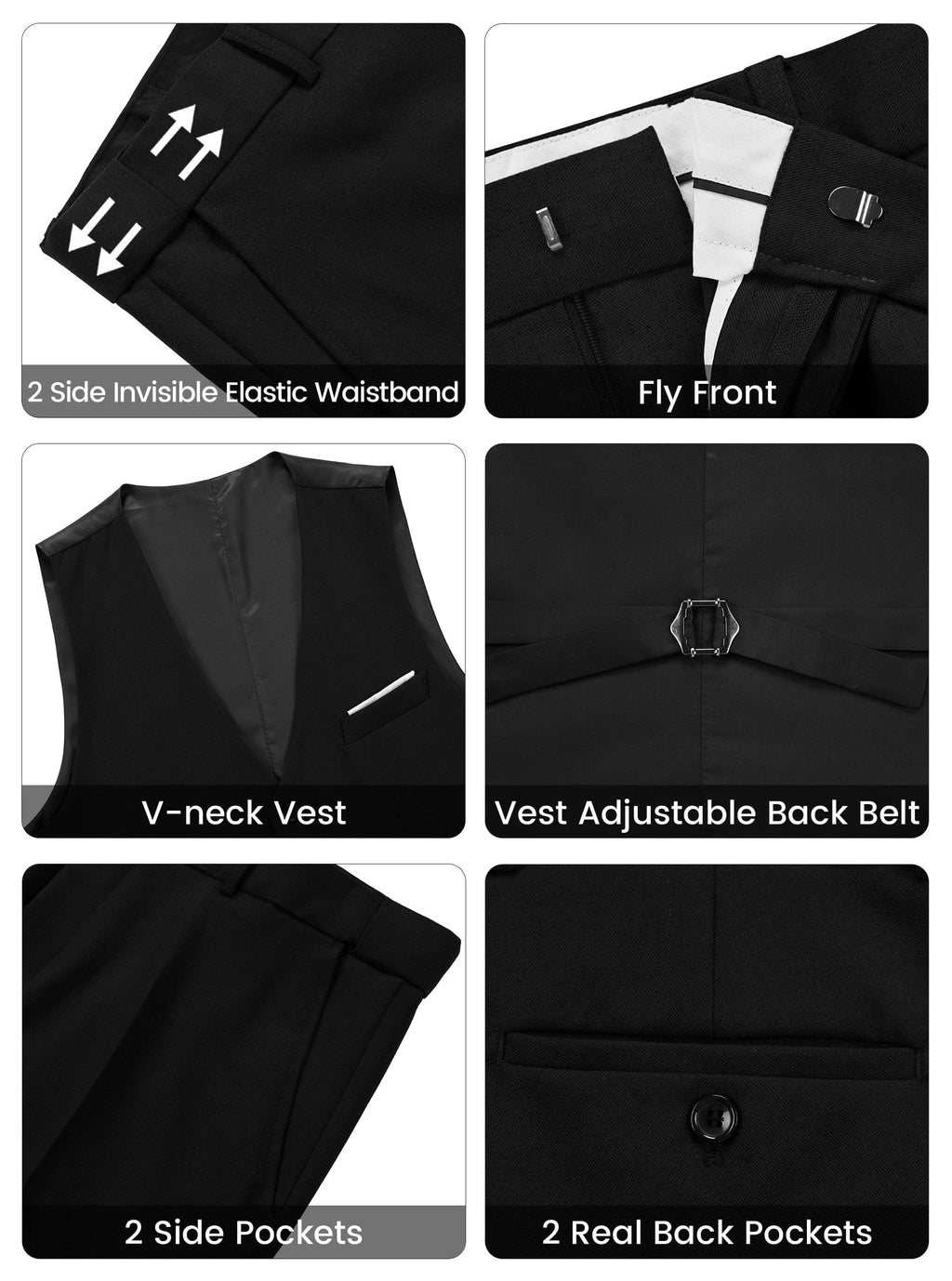 WULFUL Mens Suit 3 Piece Slim Fit Suits for Men One Button Blazer Jacket Pants Tuxedo Suit Set for Prom, Wedding and Business Black
