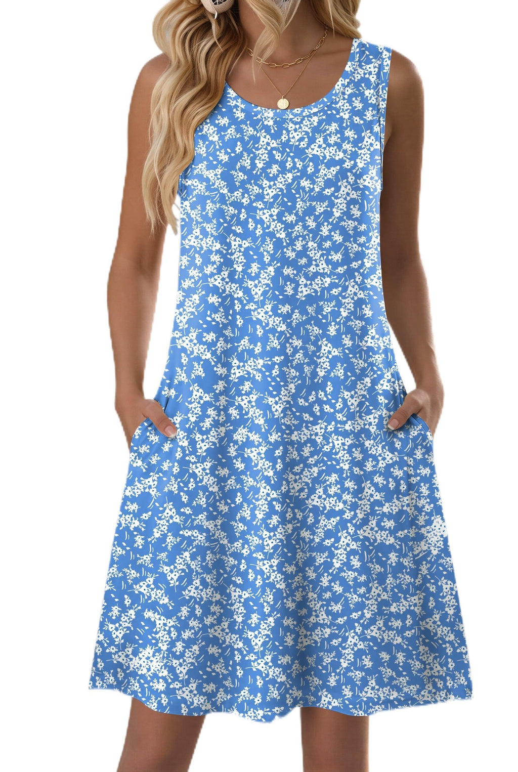 Zeagoo Shirt Dress for Women 2026 Sleeveless Shift Dress Cotton A-Line Flowy Summer Floral Mini Short Dresses with Pockets Casual Trendy Loose Fit Vocation Cruise Clothes