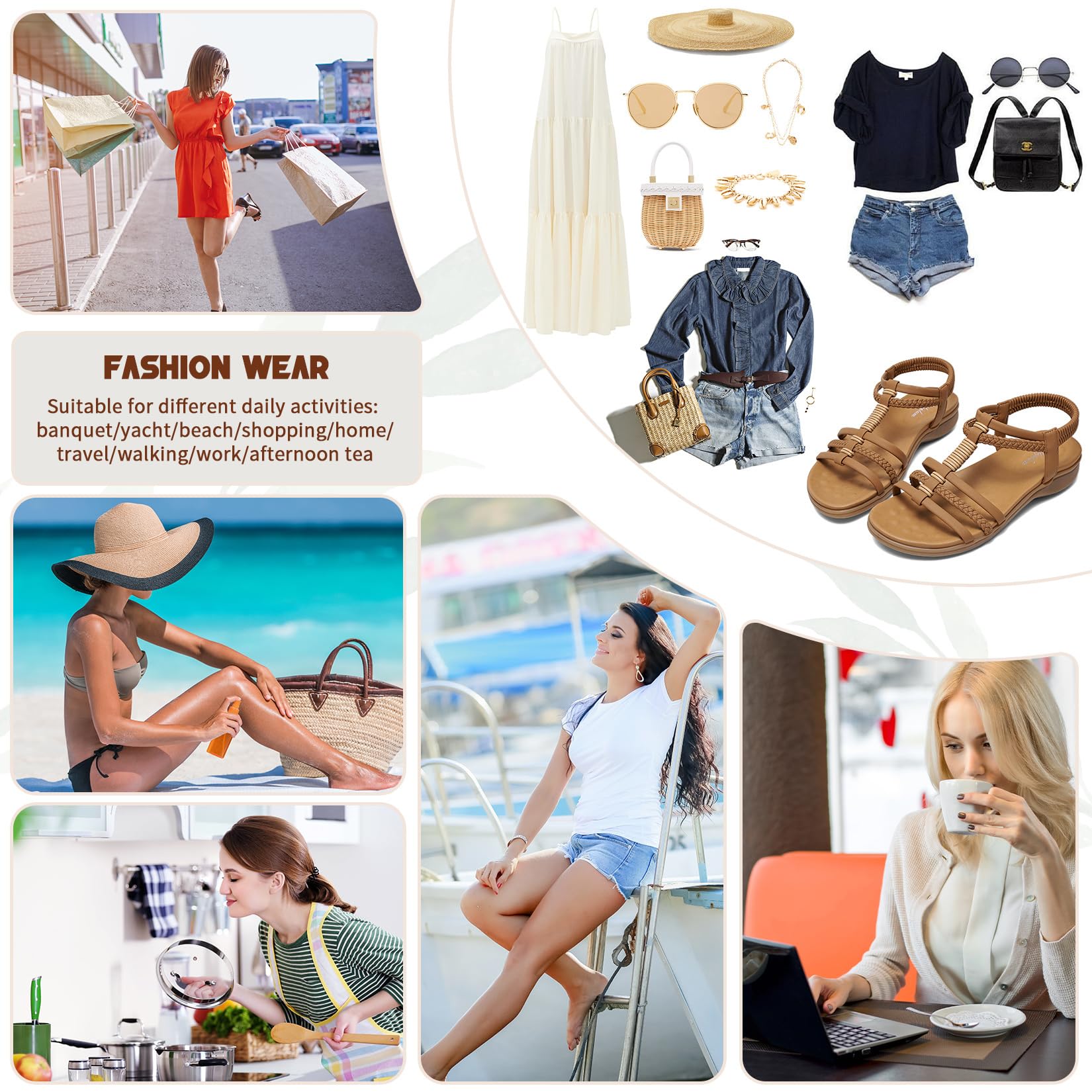Littleplum Women Flat Sandals Arch Support Handmade Braided Gladiator Sandals Comfy Walking Beach Ankle Elastic Summer Shoes Brown Size 8