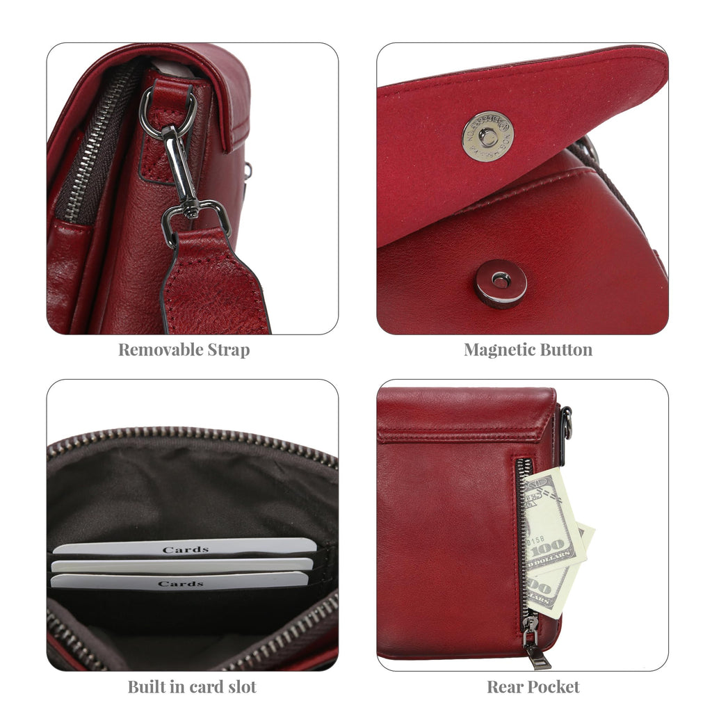 HESHE Small Leather Crossbody Bag for Women RFID Phone Purse with Card Slot