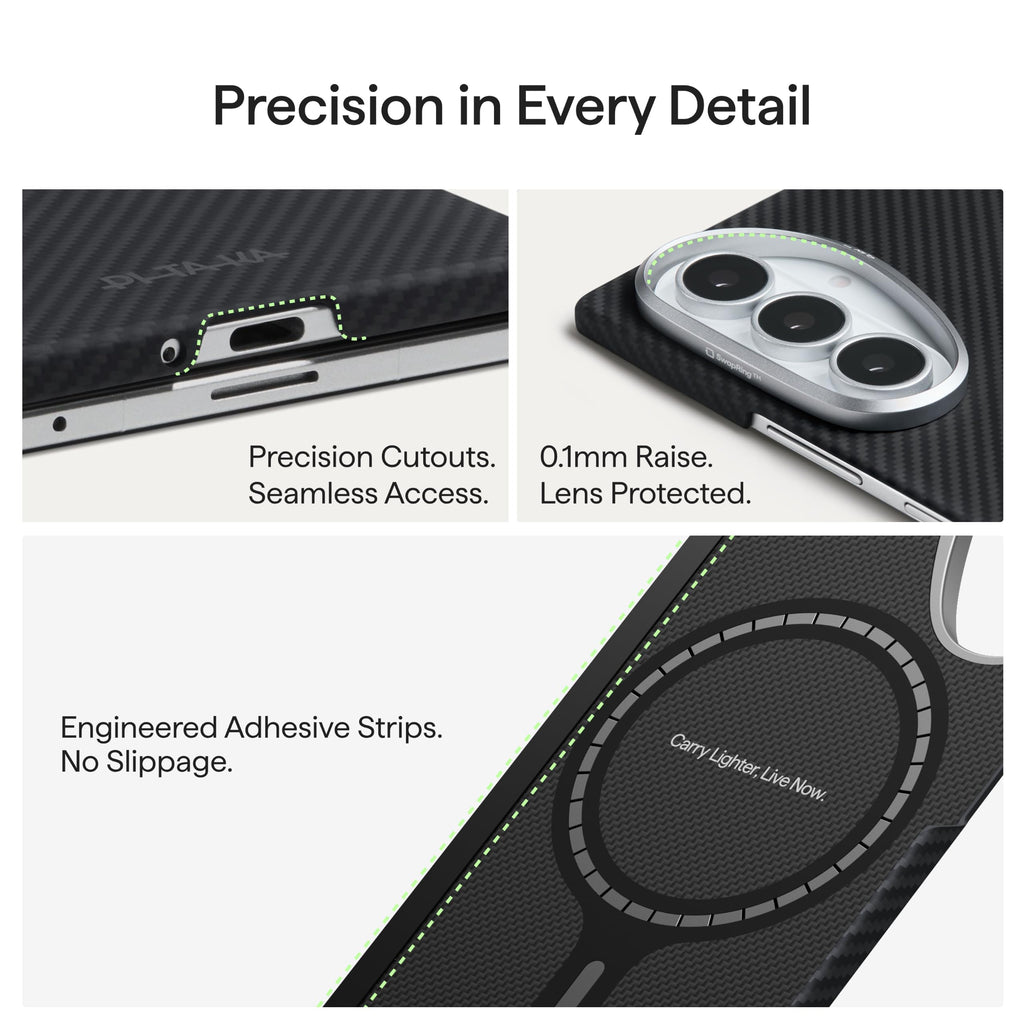 pitaka for Z Fold 8 Ultra Case, Caseless Feeling, Aramid, Black/Grey(Twill)