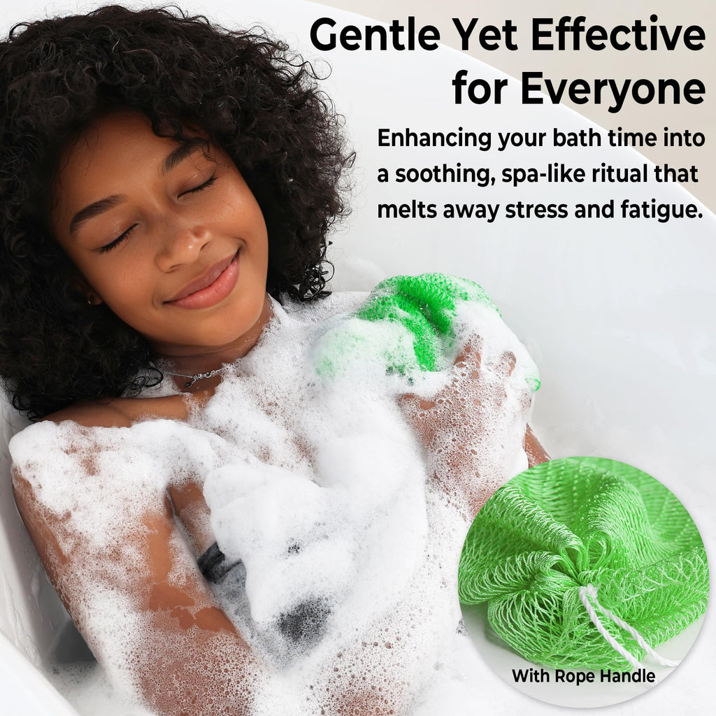 Authentic African Net Sponge with Knots - 2 Pieces Exfoliating Body Sponge Purple & Green - Back Scrubber Shower Exfoliator for Women Personal Care - Shower Scrub for Body Wash Bathing Accessories