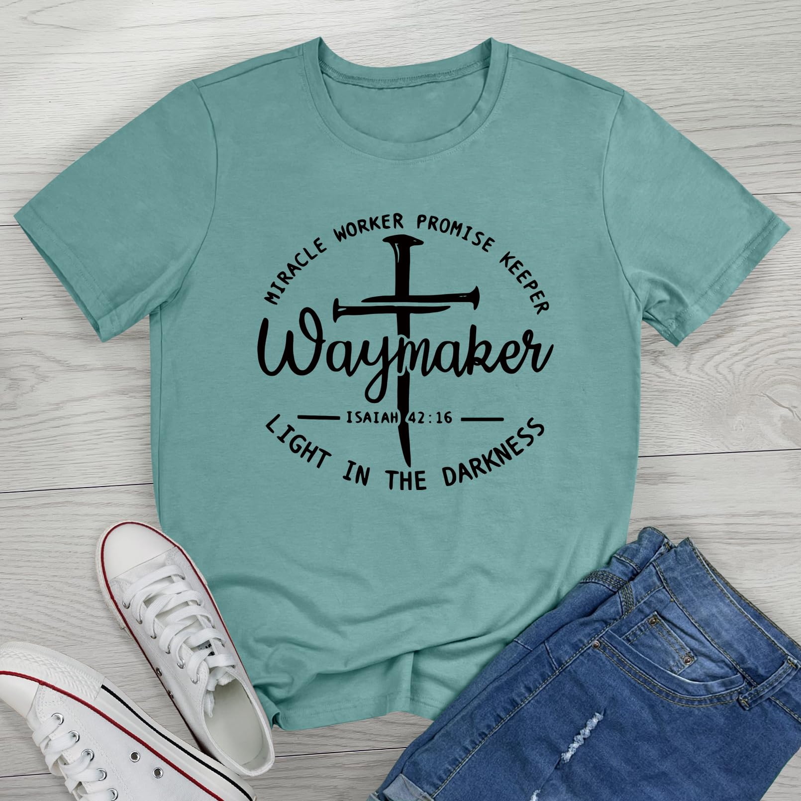 BLACKMYTH Graphic T-Shirts for Women Faith Shirts for Women Light Green Large