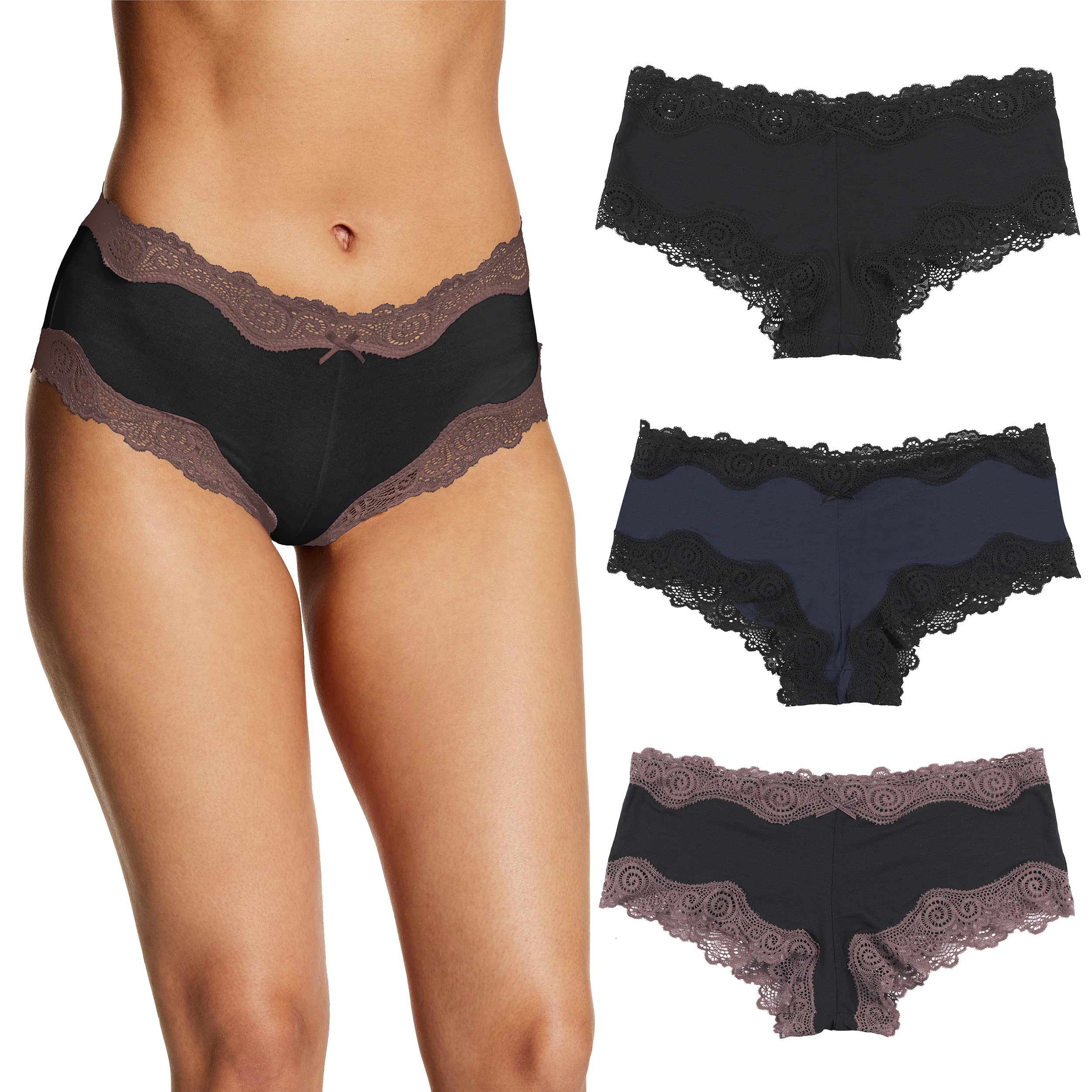 Maidenform Women's Underwear Pack w/Low-Rise, 3-Pack, Cheeky Lace Underwear Women Pack, Comfortable Lace Panties for Women