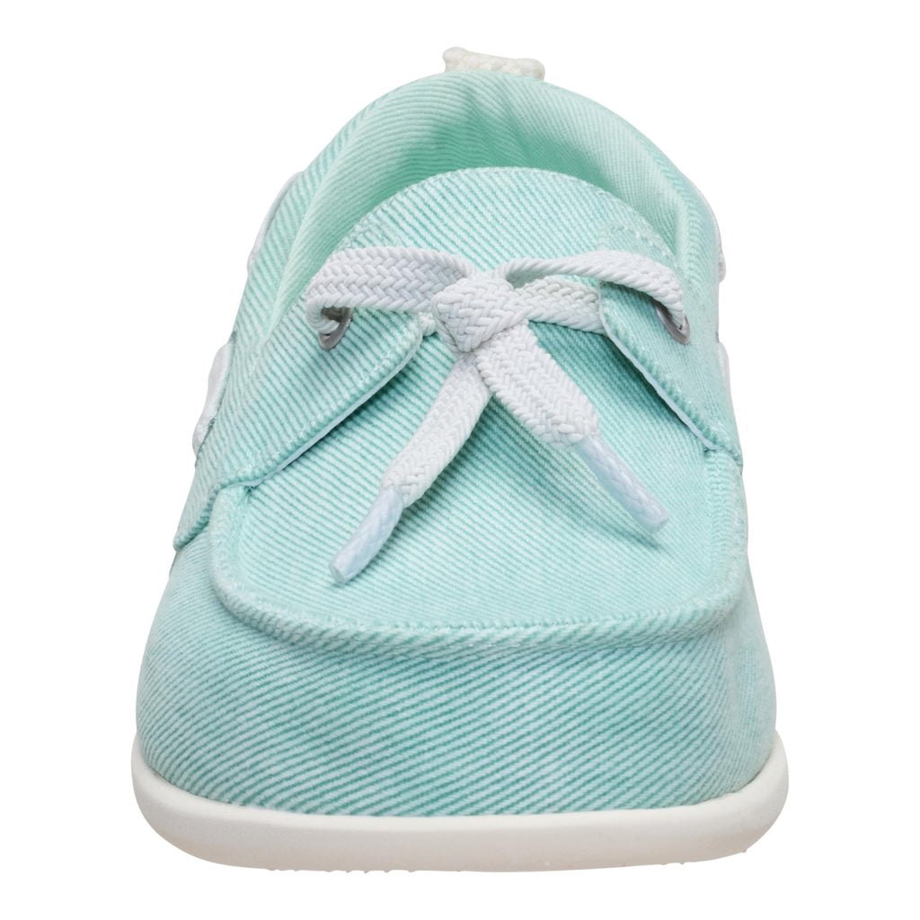 HEYDUDE Women's Harbor Breeze Lo Washed Twill Classic Boat Shoe | Harbor Green | Size 8 | Lightweight Slip-On Loafer