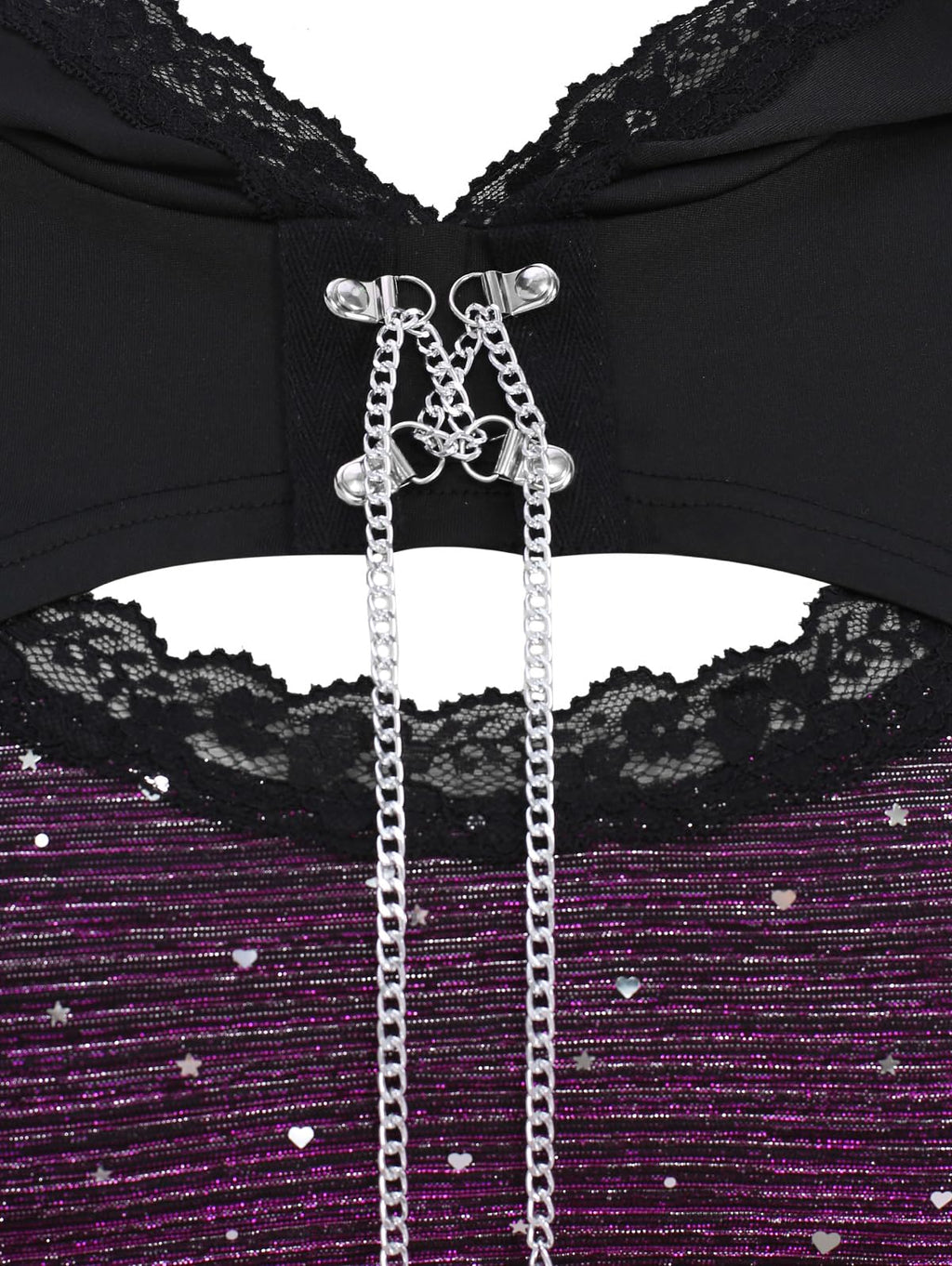 ROSE GAL Women Plus Size Gothic Punk Lace Panel Bell Sleeves Chains Hooded Strug and Textured Tank Top Set Moon Stars Flare Sleeves Gothic T-Shirt(Black_3/2X)