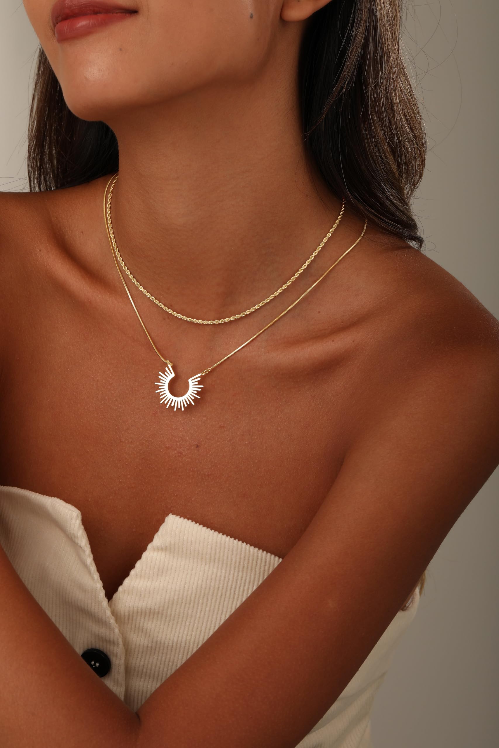 CHESKY Gold Necklaces for Women Trendy, 14k Gold Plated Necklace Stack Dainty Boho Pendant Charm Necklace Layered Necklace for Women Non Tarnish Gold Jewelry Sit Boho Beach Jewelry for Women Gifts Accessories