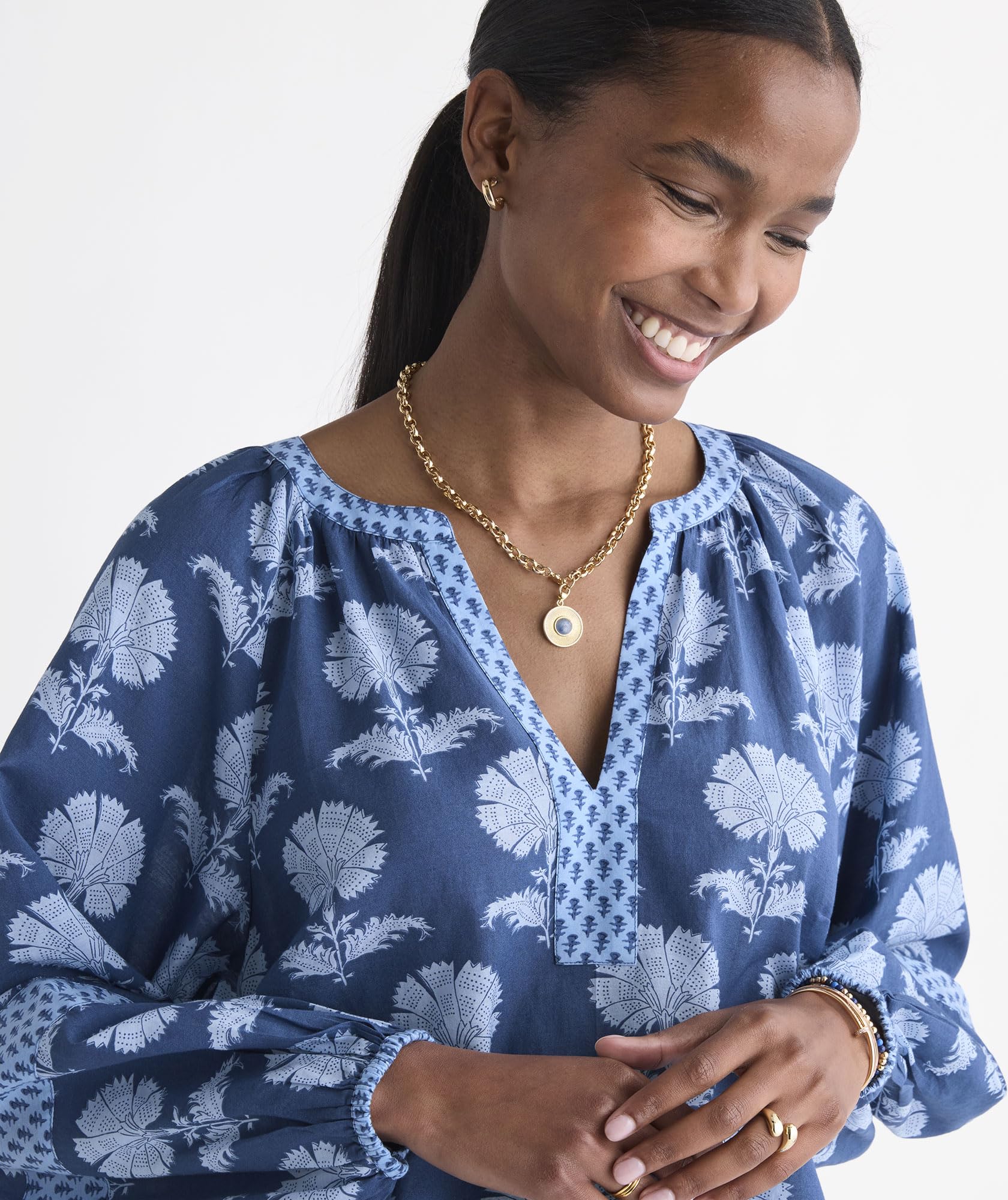 vineyard vines Emilia Top, Quinn Floral Moon, XL