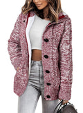 Sidefeel Women's Cardigan Hooded Fleece Lined Jackets Winter Cable Knit Sweater Coat Medium Red