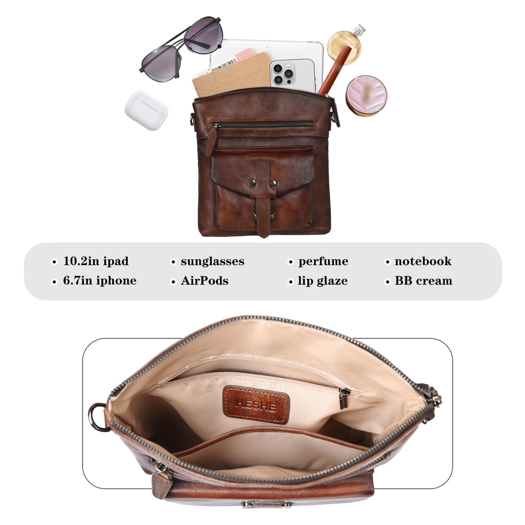 HESHE Leather Crossbody Bags for Women Shoulder Handbags Satchel Purse(CE)