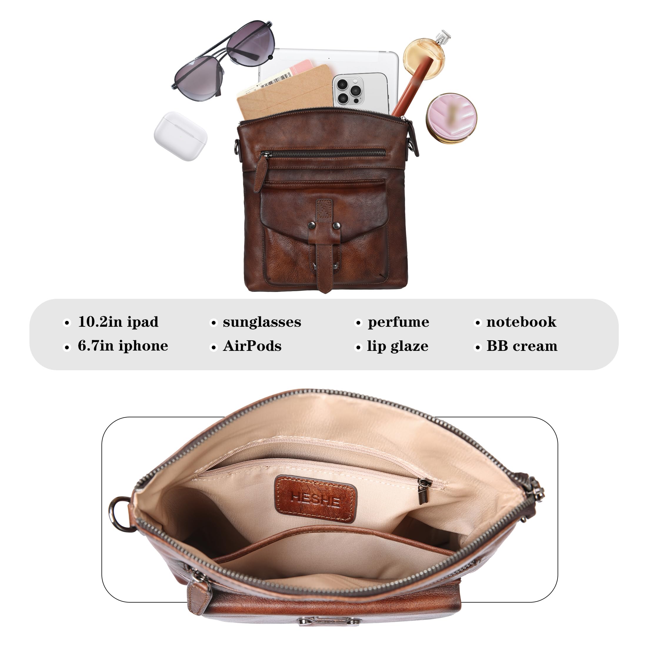 HESHE Leather Crossbody Bags for Women Shoulder Handbags Satchel Purse(CE)