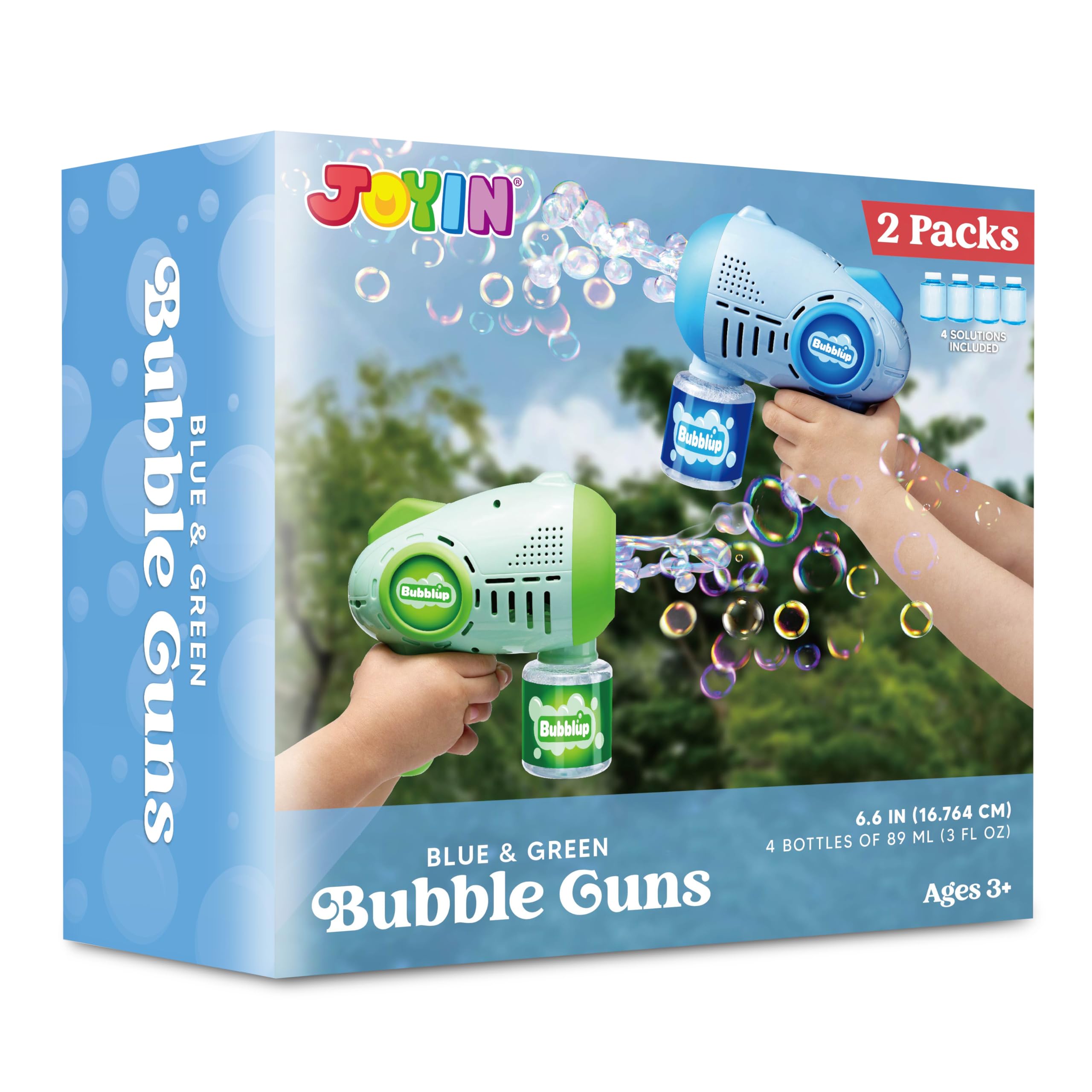 JOYIN 2 Kids Bubble Guns with 4 Bottles Solution, Automatic Bubble Machine Gun with 8 Holes for Kids, Adults, Summer Toys, Easter Basket Stuffers, Birthday Gift, Party Favors