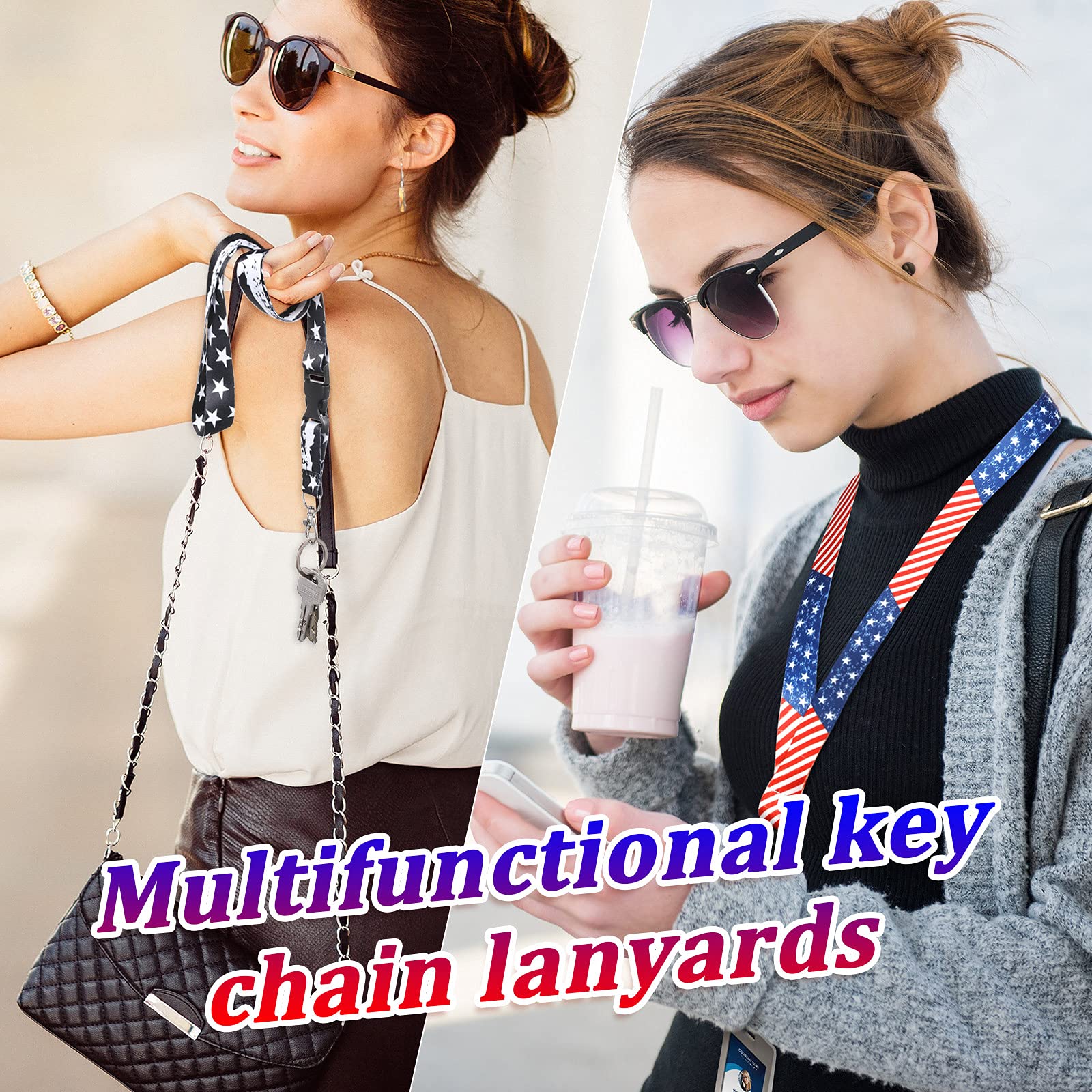 Outus 8 Pieces Patriotic Key Lanyards 4th of July 250th Anniversary Independence Day with American Flag Design for ID Cards Keys Badge Holders Multi Color Neck Straps for Office and Holiday