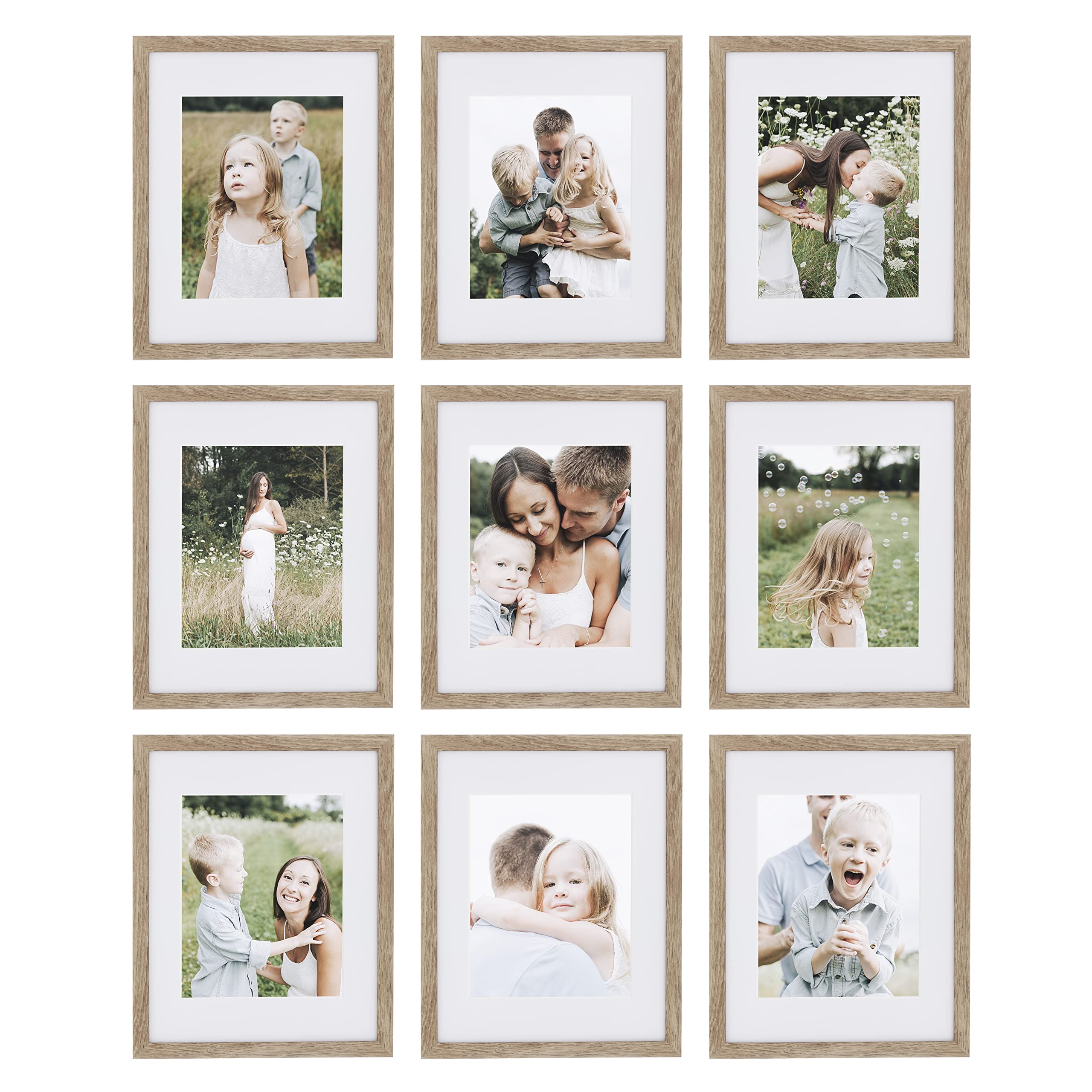 Sheffield Home 9 Piece Gallery Wall Frame Set, 11x14 Inch, Light Natural