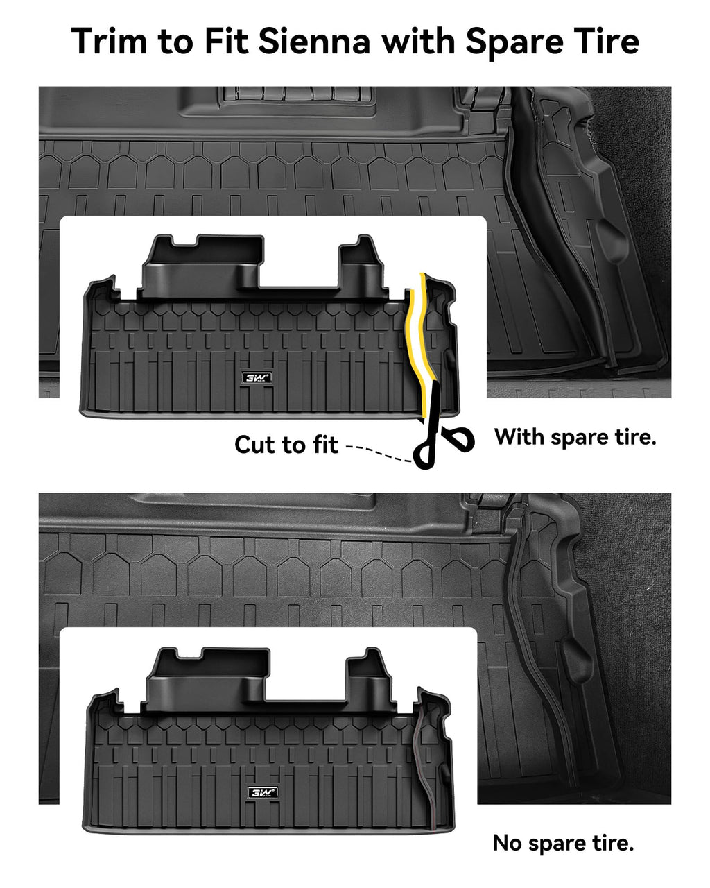 3W Floor Mats & Cargo Liner Fit Toyota Sienna 2024-2026 (Only for Platinum Version with Refrigerator) TPE Custom Fit Floor Liner and Trunk Mat for Sienna 7 Seat (w/o Spare tire)