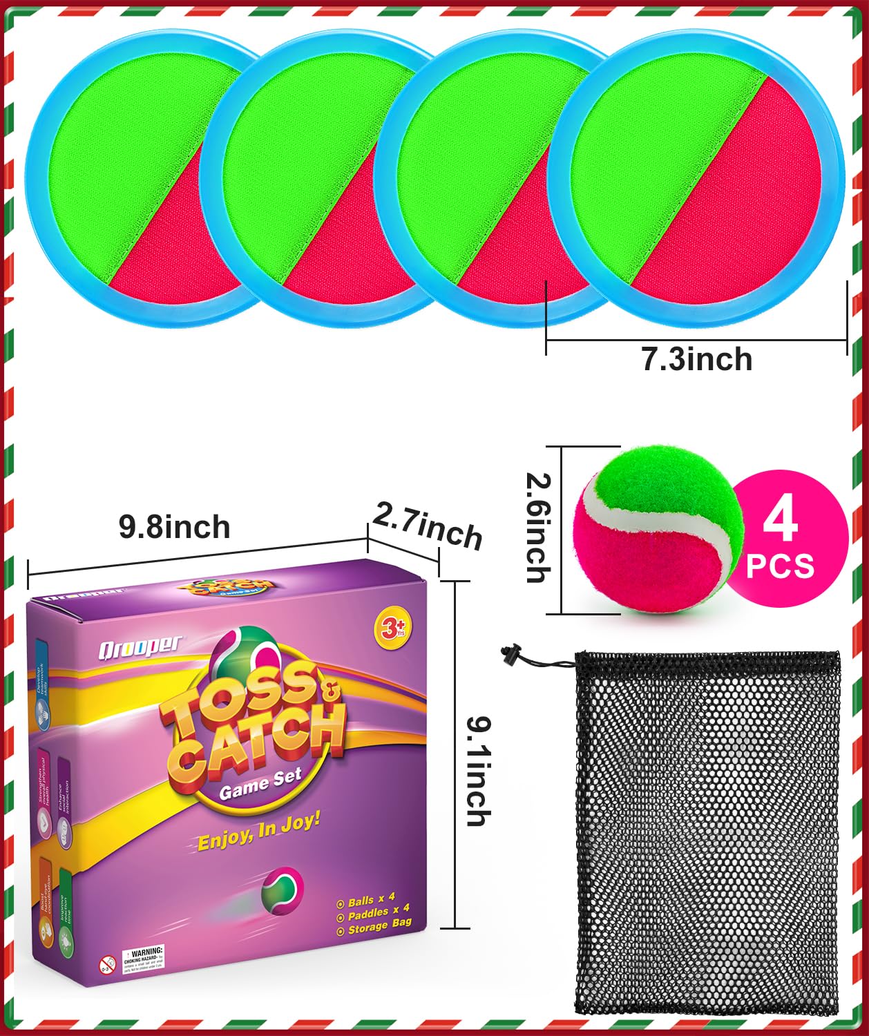 Qrooper Kids Toys Toss and Catch Game Set Valentines Day Gifts for Kids Toddler, Toys for 3 4 5 6 7 8 Year Old Boys Girls Birthday Gift, Yard Outdoor Games for Kid Ages 4-8 8-12 Beach Pool