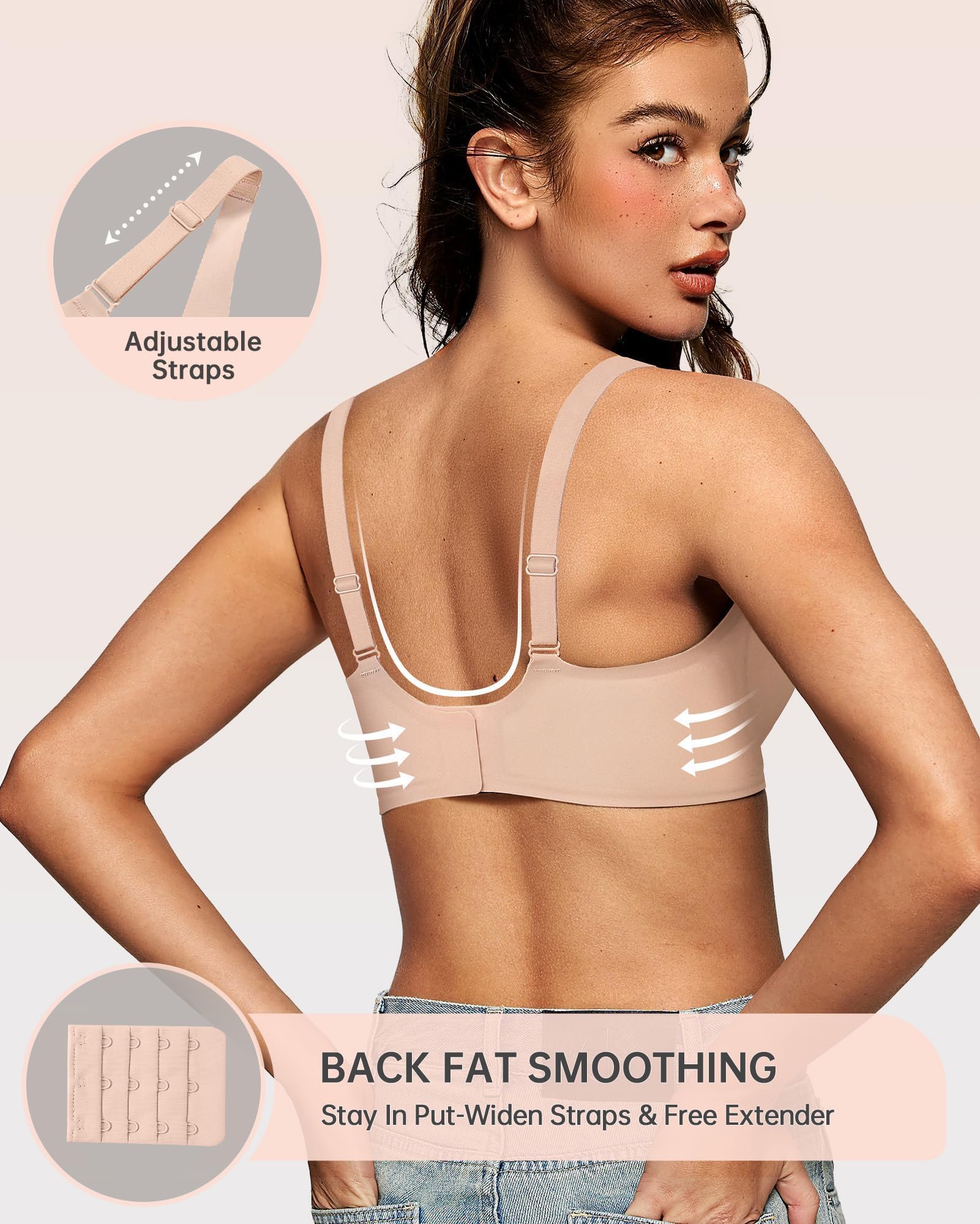 OEAK Womens Deep V Bras Wireless Comfortable Bra Supportive No Underwire Bras Tshirt Push Up Bralettes Plunge Seamless Bra Nude L
