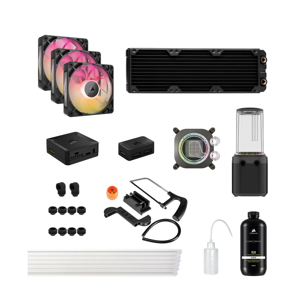 CORSAIR XH505i RX 360 RGB Custom Cooling Kit – XC7 CPU Water Block, XD6 Pump Reservoir, 3X RX120 RGB Fans, XR5 360mm Radiator, System Hub Included – Black