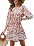 Qearal Womens Casual Dress for Summer Boho Dress Loose Flowy Beach Dress Short Sundress Coffee XL