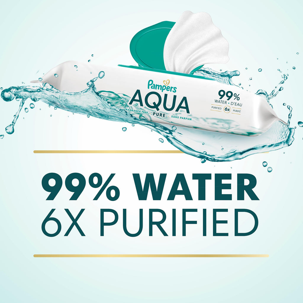 Pampers Aqua Pure Baby Wipes, 99% Water, Fragrance Free, 896 Baby Wipes Total (16X Flip-Top Packs) [Packaging May Vary]