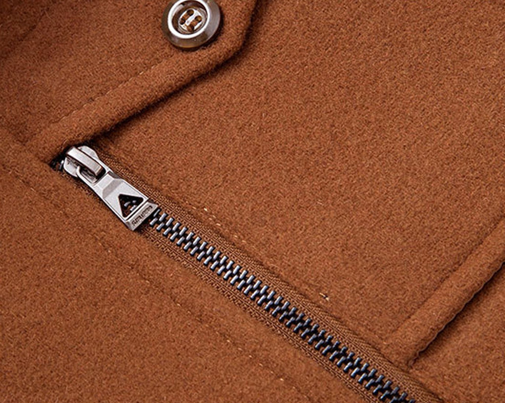 chouyatou Men's Stand Collar Wool-Blend Classic Pea Coat with Removable Inner Collar (Small, H36-Brown)