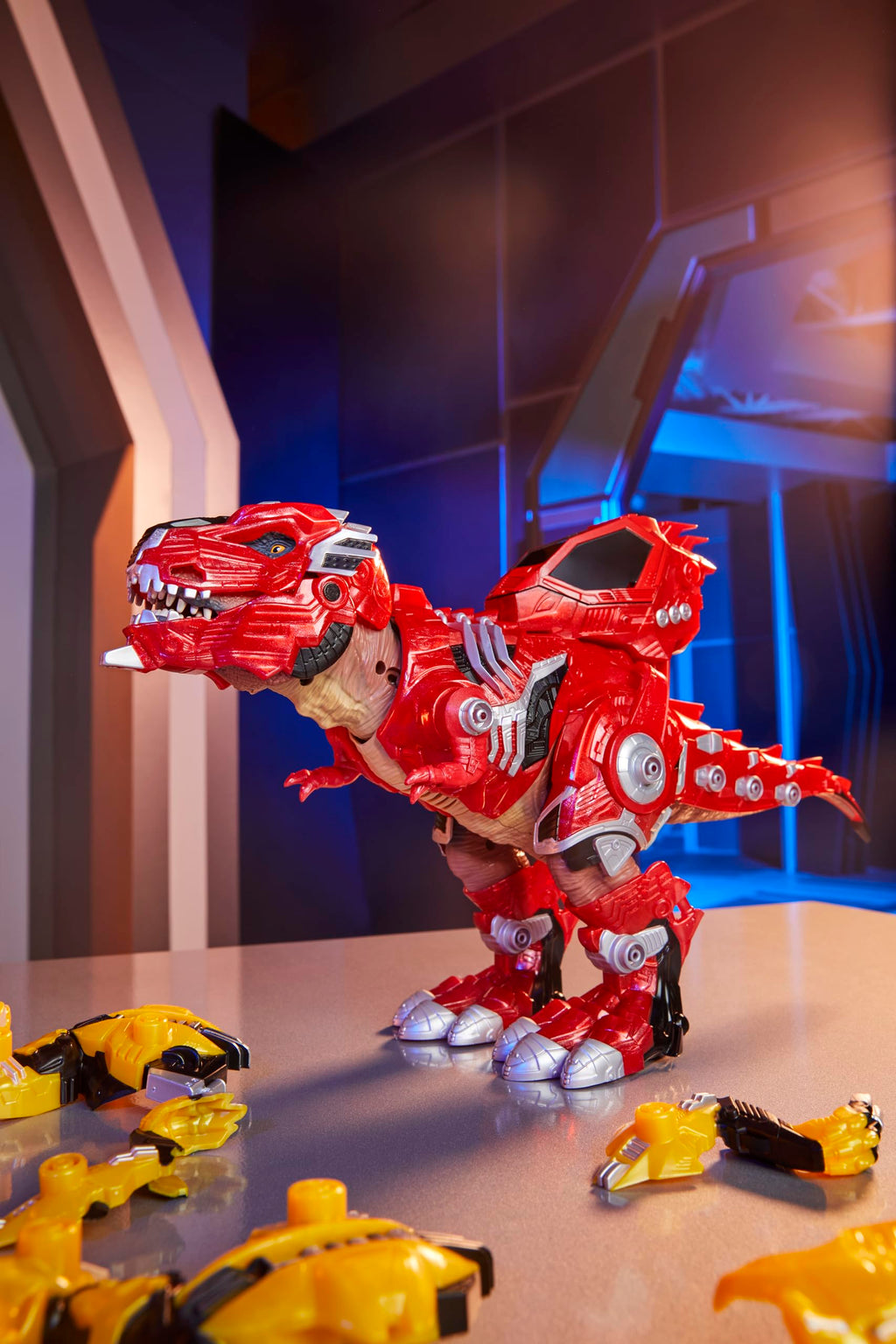 Armorsaurs Armor-Up T-Rex Dinosaur Ajax Toy Figure with 7 Removable Armor Pieces, Tail-Triggered Chomp, Pilot Pod Compatible, 8.7" Hx17.9 L, Kids, Boys, Girls, Ages 6+