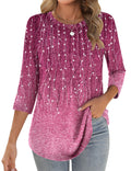 Zeagoo Womens 3/4 Length Sleeve Tops Dressy Casual Crewneck Tunics Leaves Print Pleated Blouses Going Out Cute Summer Shirts