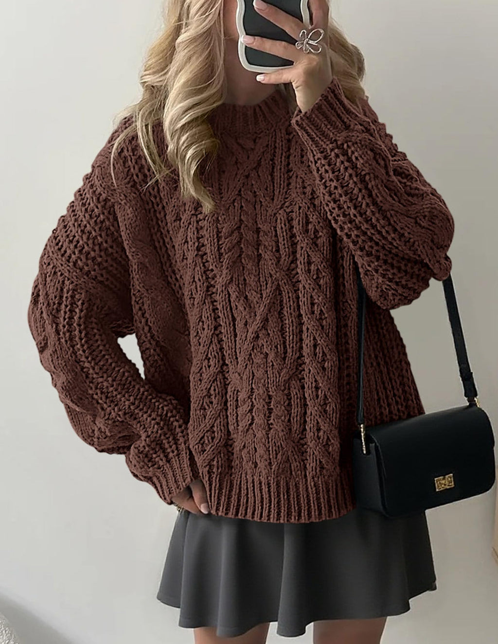 PRETTYGARDEN Women's Oversized Fall Sweaters 2026 Casual Long Sleeve Crewneck Chunky Cable Knit Pullover Tops Winter Clothes (Coffee,Medium)