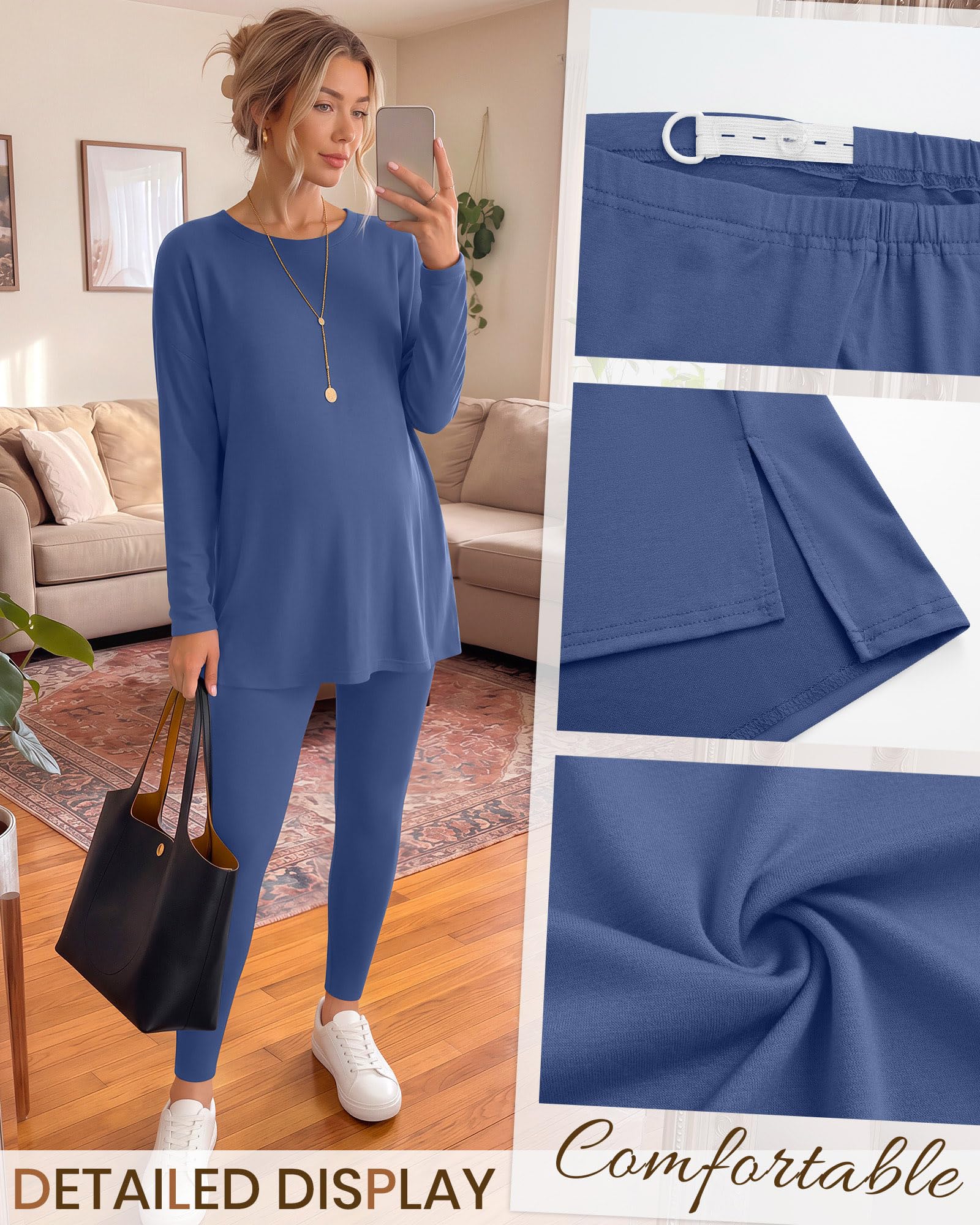 Huukeay Women's Maternity Sets Postpartum Pajamas, Haze Blue, XX-Large