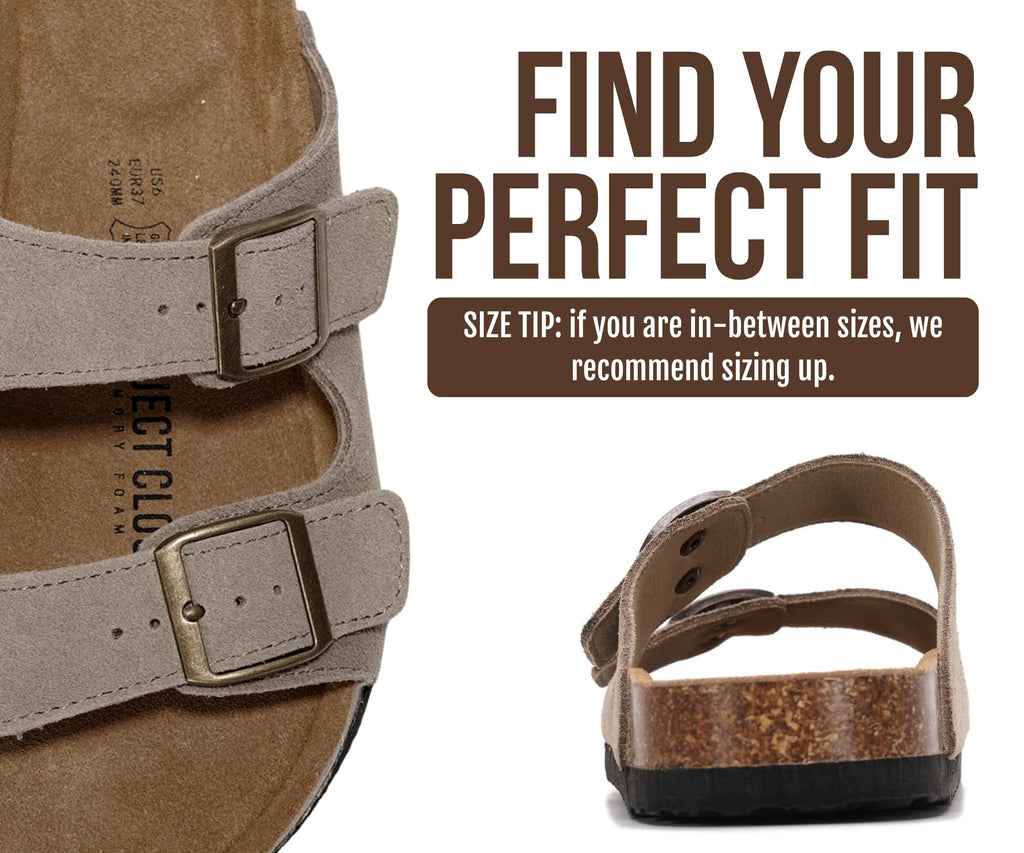 Project Cloud 100% Genuine Leather Flat Sandals For Women 2026 Cork Footbed Womens Sandals with Memory Foam and arch support Vacation Essentials Slides for Women Footwear (Venita, taupsu, 8)