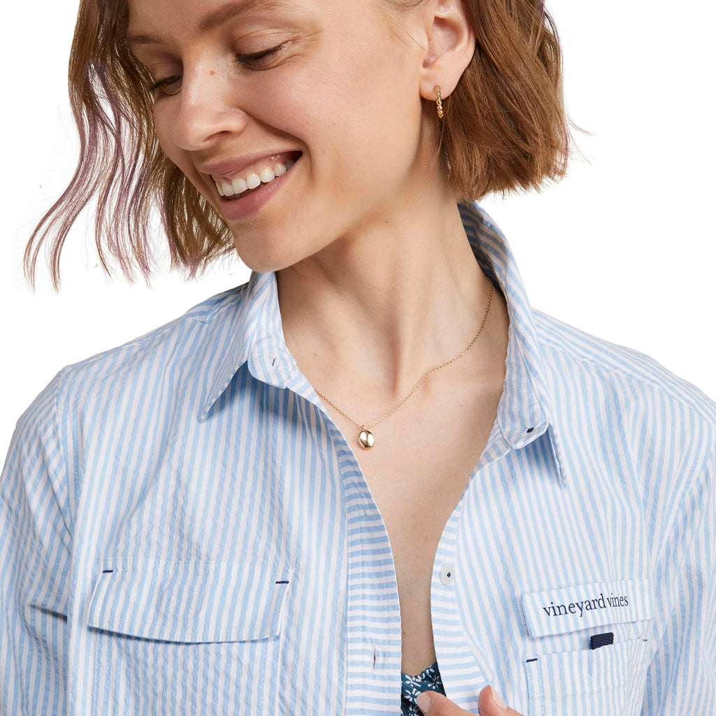 vineyard vines Women's Original Harbor Cover-Up, Seersucker/Jake Blue, 0