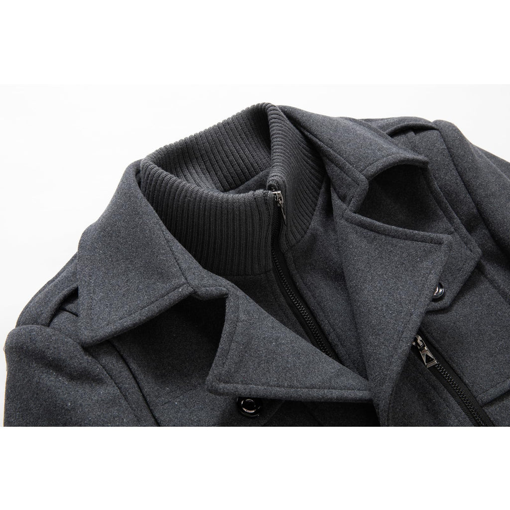 INVACHI Men's Wool Blend Coat Double Collar Trench Coat Single Breasted Overcoat for Autumn Winter