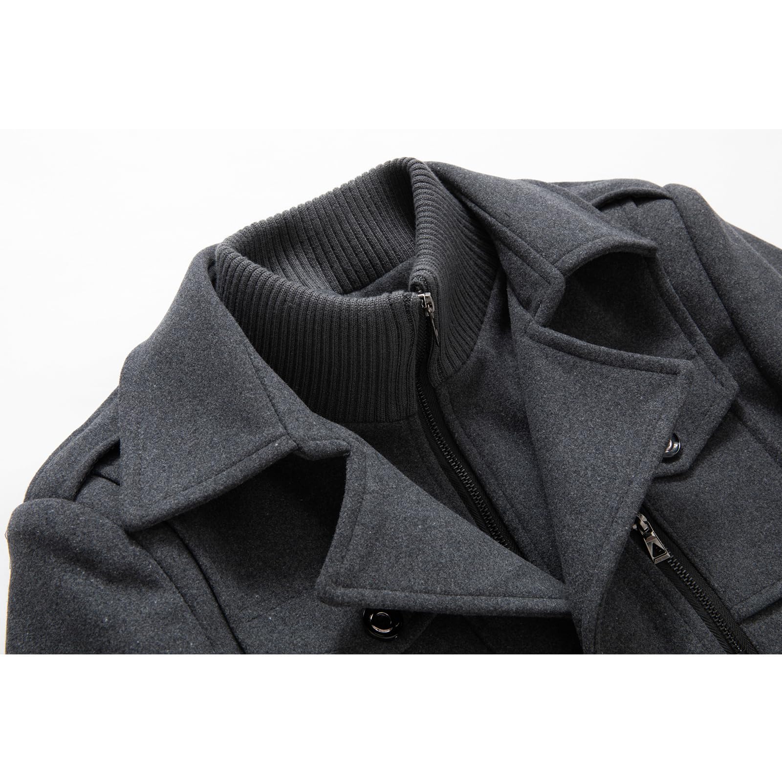 INVACHI Men's Wool Blend Coat Double Collar Trench Coat Single Breasted Overcoat for Autumn Winter