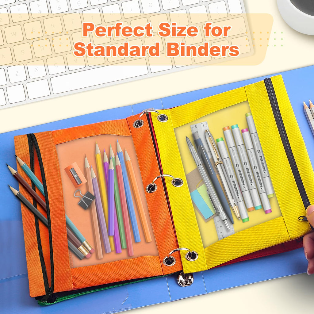 Shemira Pencil Pouch for 3 Ring Binder, 30 Pack Pencil Pouches Bulk in 6 Colors, Binder Pencil Pouch with Smooth Zipper, Zipper Pencil Pouches, 3 Ring Binder Pencil Pouches, Clear Window Pencil Case