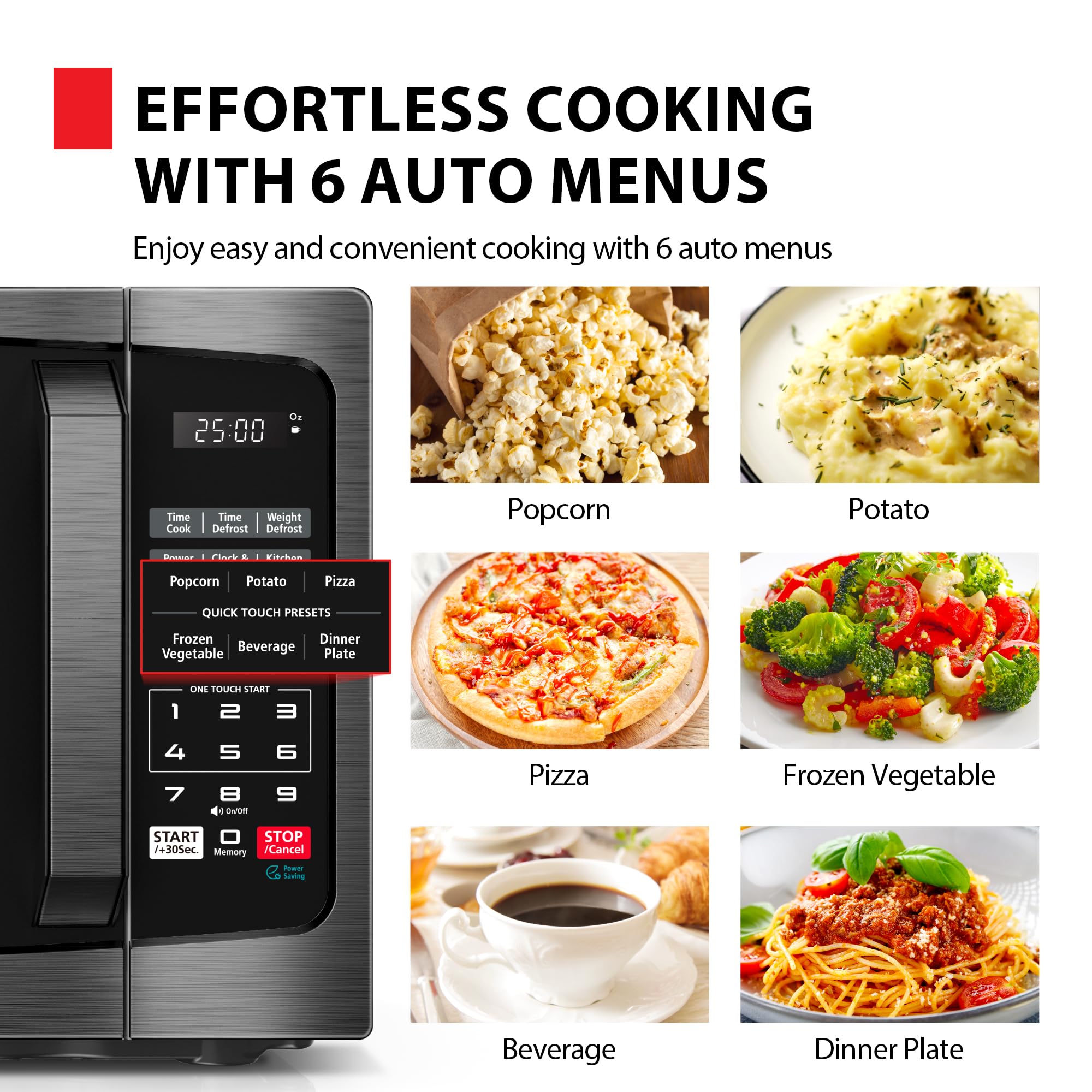 TOSHIBA ML-EM09PA(BS) Small Microwave Oven with 6 Auto Menus, Mute Function & Child Lock, LED Lighting, 0.9 Cu Ft, 10.6 Inch Removable Turntable, 900W, Countertop, Black Stainless Steel