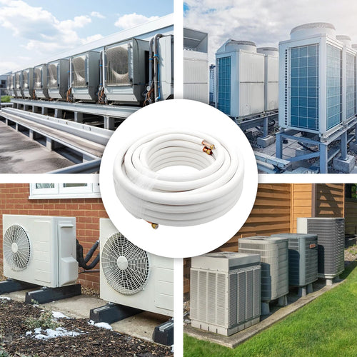 50 Ft Mini Split Line Set 1/4" & 1/2" OD Twin Copper Pipes 3/8 Thickened White PE Insulated Coil Copper Line with Flared Nuts for Mini Split Air Conditioner HVAC Refrigeration and Heating Pump System