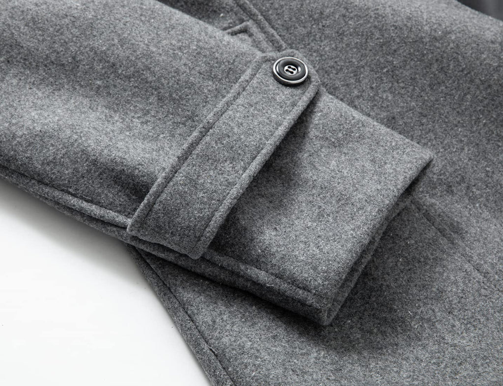 chouyatou Men's Winter Stylish Wool Blend Single Breasted Military Peacoat (Medium, Solid-Grey)