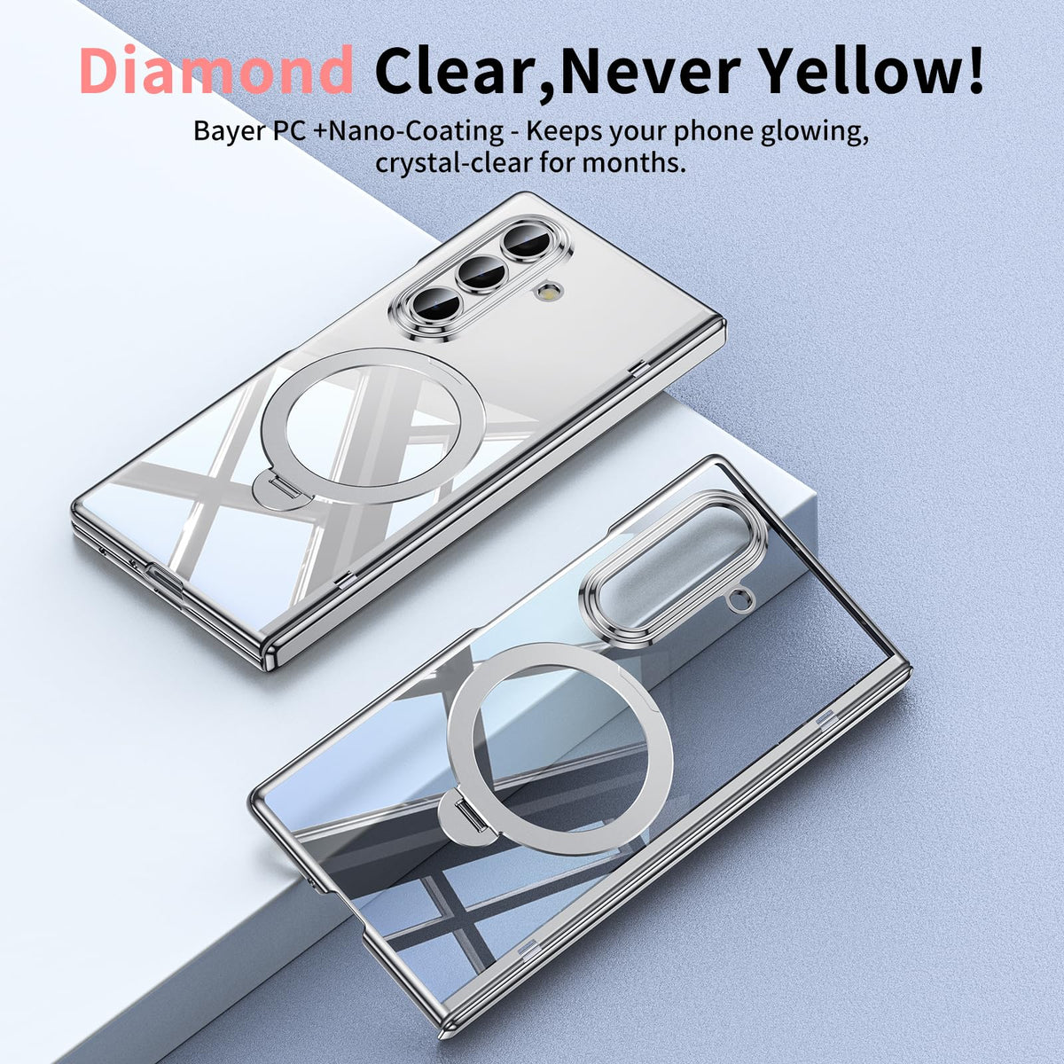 for Galaxy Z Fold 8 Ultra Case Clear with Privacy Screen Protector [Hinge Protection],Fit for Magsafe,Magnetic Kickstand & Ring Holder for Samsung Zfold 8 Ultra Case Silver