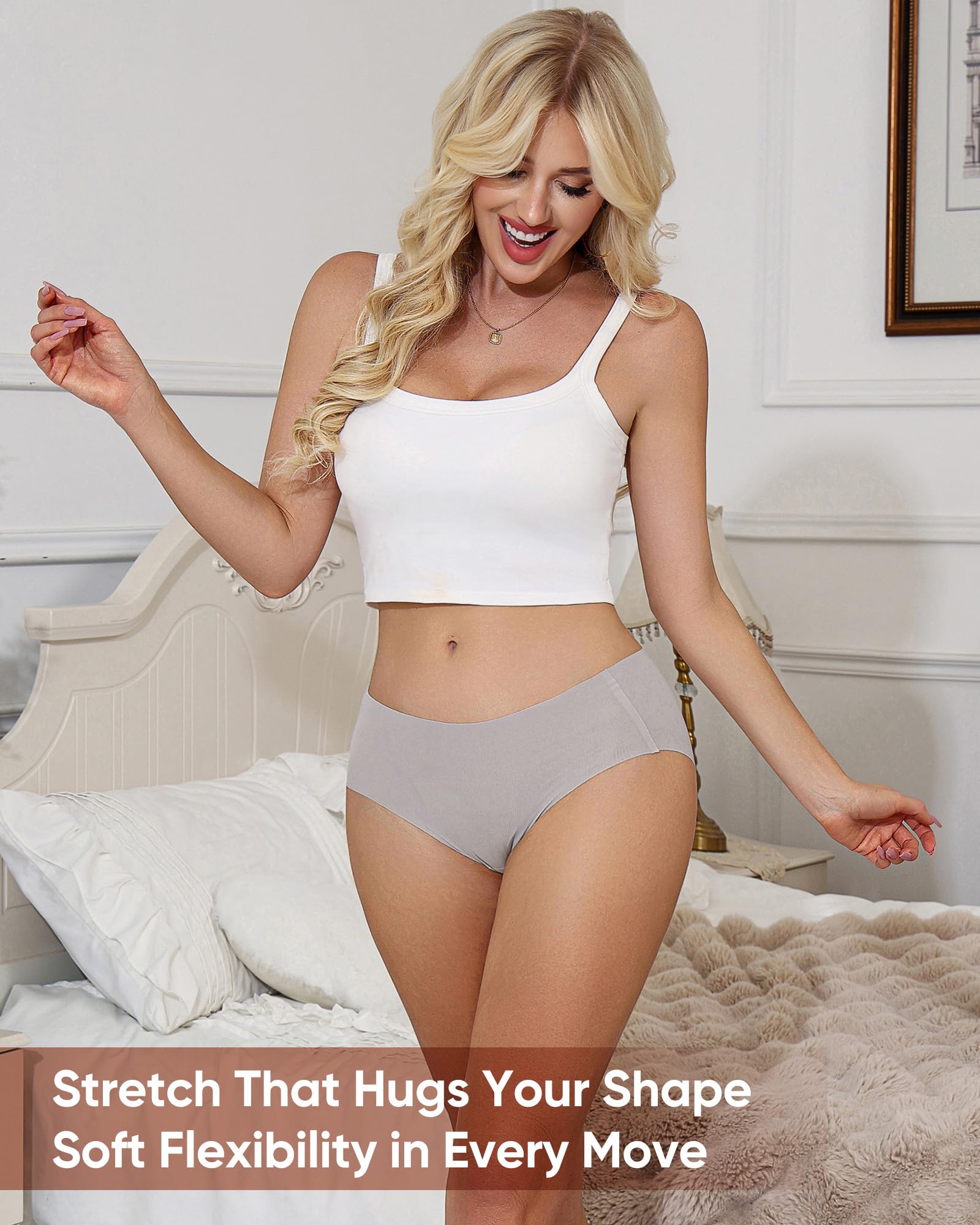 Simness Womens Seamless Underwear No Show Hipster Panties Full Coverage Stretch Breathable 6 Pack M