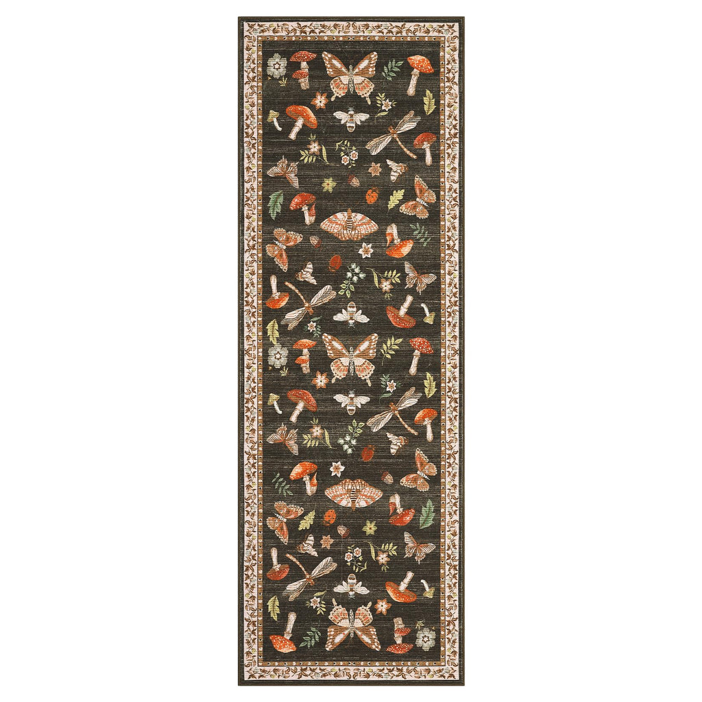 ROYHOME Mushroom Insect Washable Rug 2x6 Runners for Hallways, Boho Kitchen Runner Rugs Non Slip Bath Runner, Modern Bedroom, Soft Long Entryway Bathroom Laundry Dorm, Brown