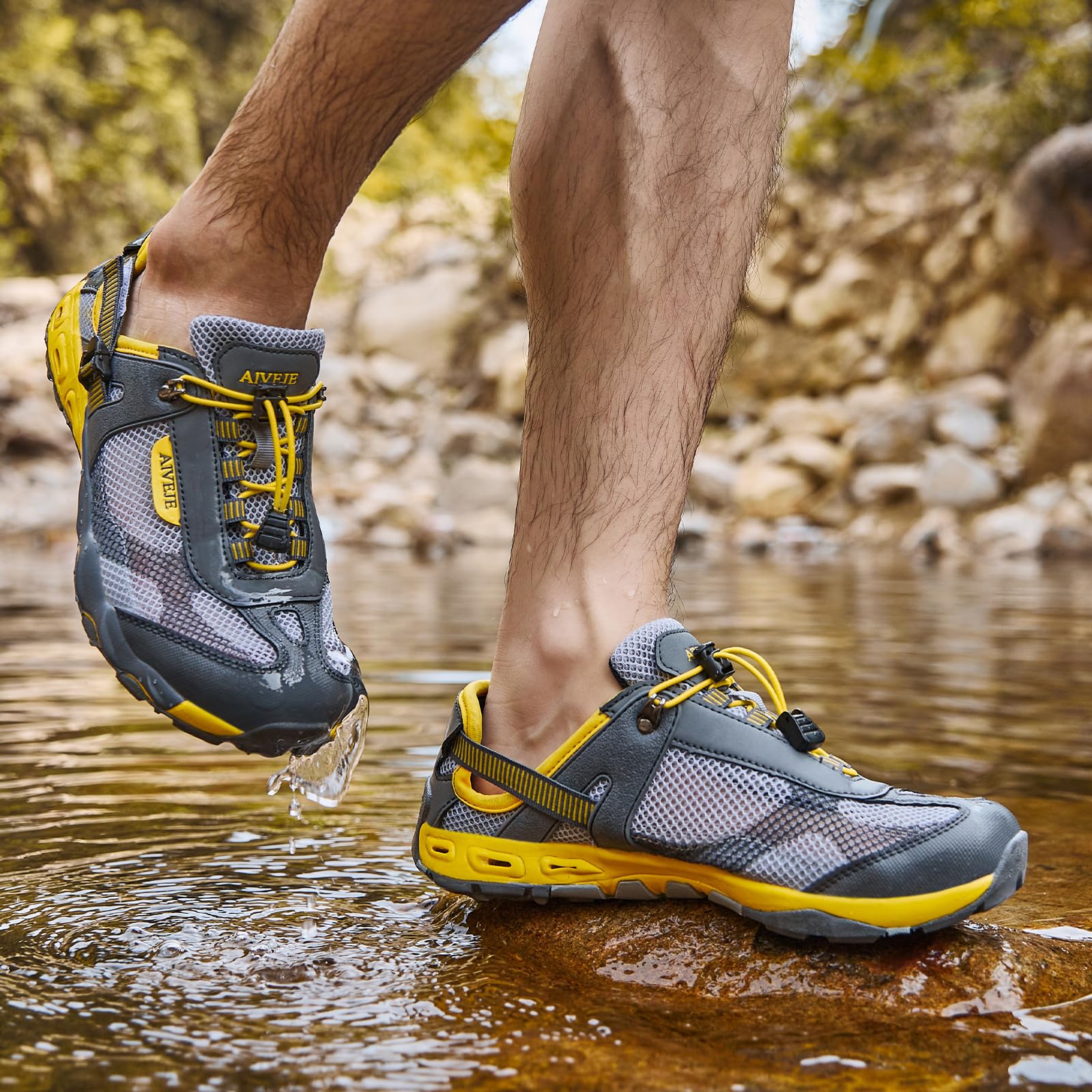AIVEJE Men's Water Shoes Non-Slip Quick Drying Aqua Shoe Summer Outdoor Hiking Athletic Water Sandals 11.5 Grey Yellow