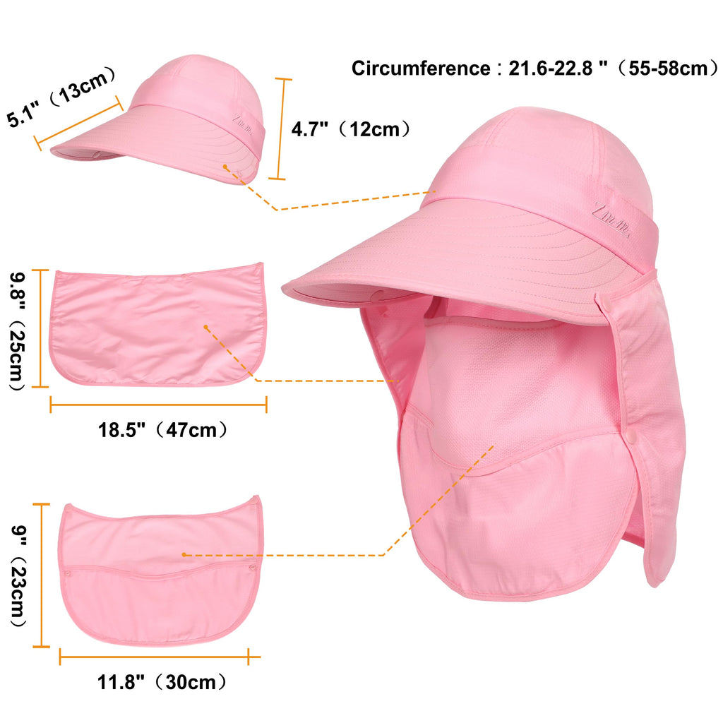 LA CARRIE Women Sun Hats Detachable Wide Brim UV UPF 50+ Face Mask Visor with Neck Flap Hat for Summer Beach(Pink)