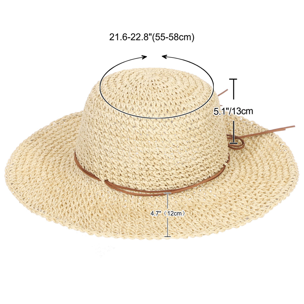 LA CARRIE Women Sun Hats Floppy Foldable Wide Brim UV UPF 50+ Straw Hat with Bow for Summer Beach(Beige)