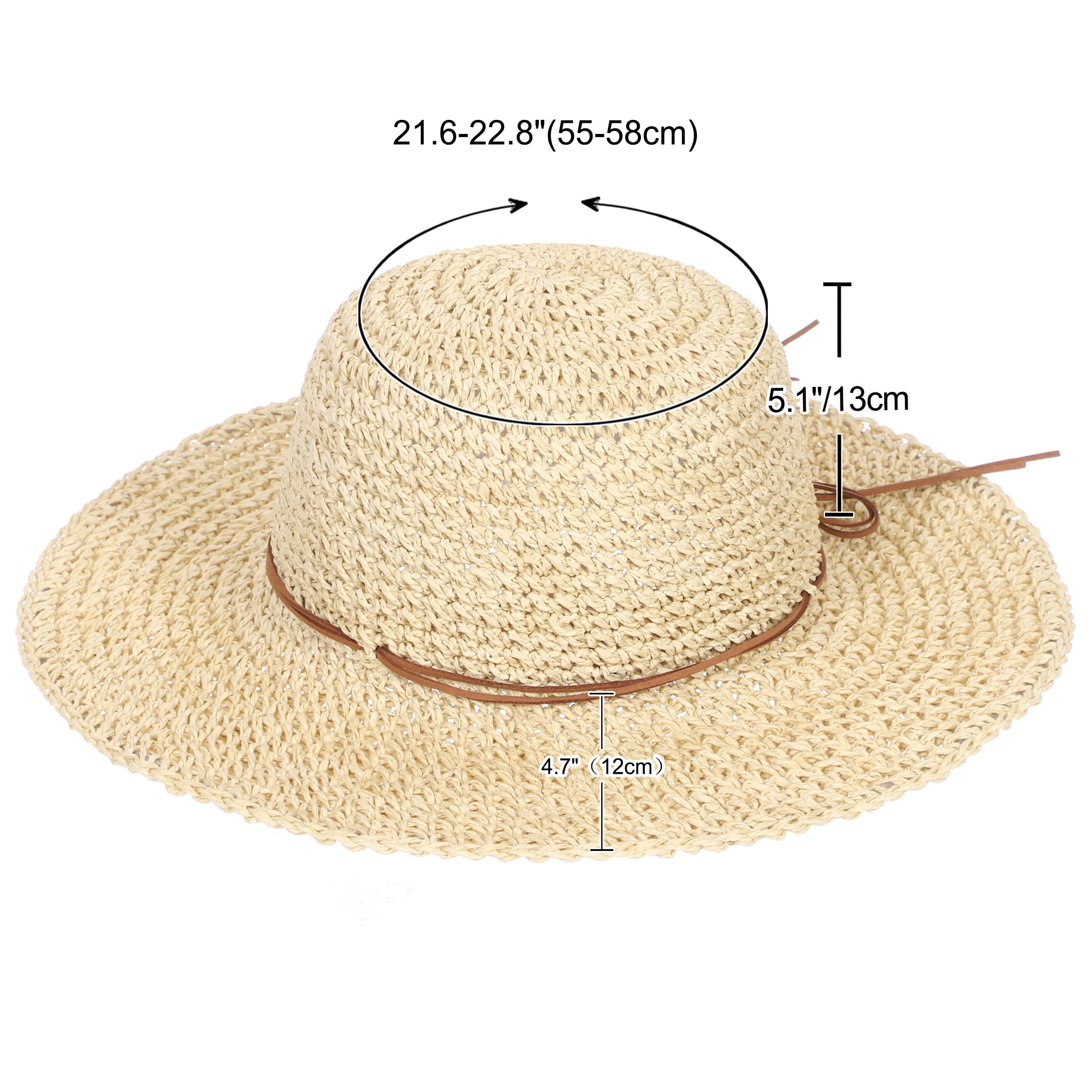 LA CARRIE Women Sun Hats Floppy Foldable Wide Brim UV UPF 50+ Straw Hat with Bow for Summer Beach(Beige)
