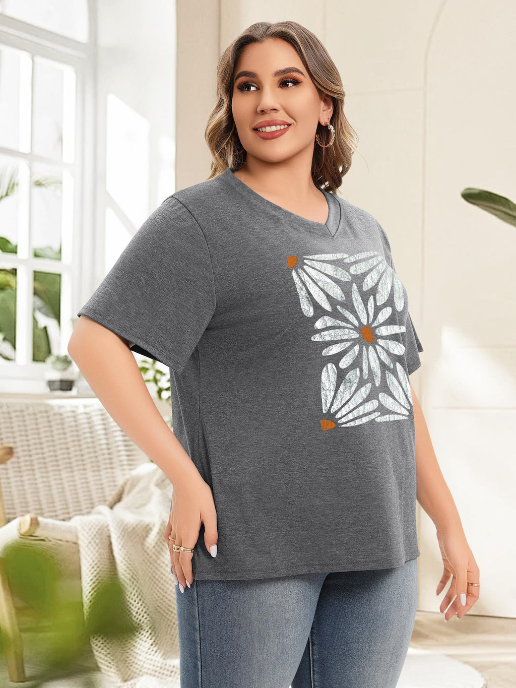 Womens Plus Size Top Oversized Tshirts Graphic Short Sleeve Summer Tops