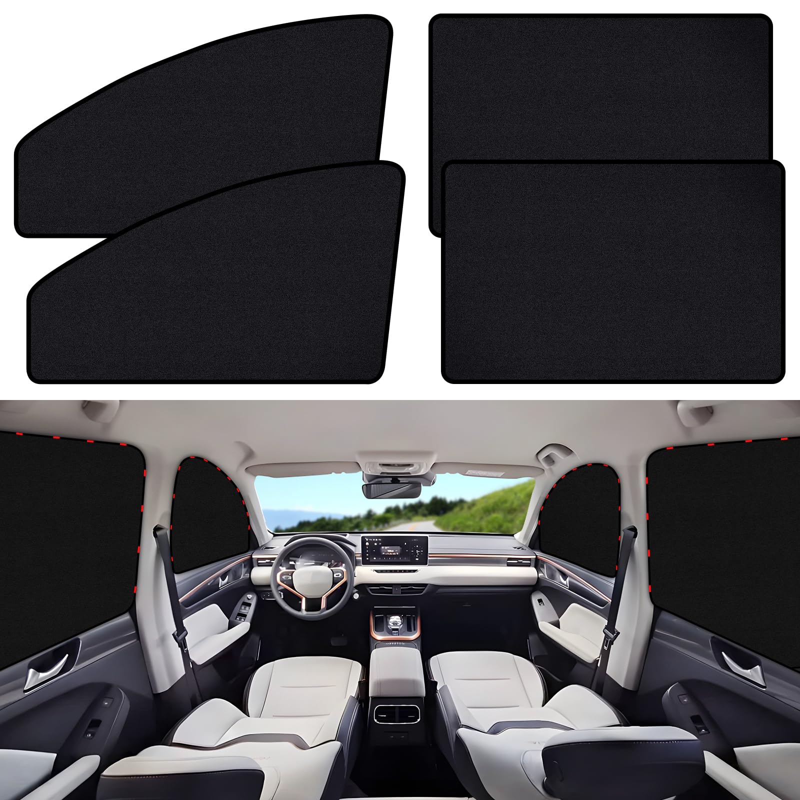 ZATOOTO Suede Car Window Shades 4PCS - Car Window Covers for Ultimate Privacy, UV Protection, and Heat Insulation, Side Window Sun Shade Perfect for Camping, Travel, Baby Safety, and Daily Use
