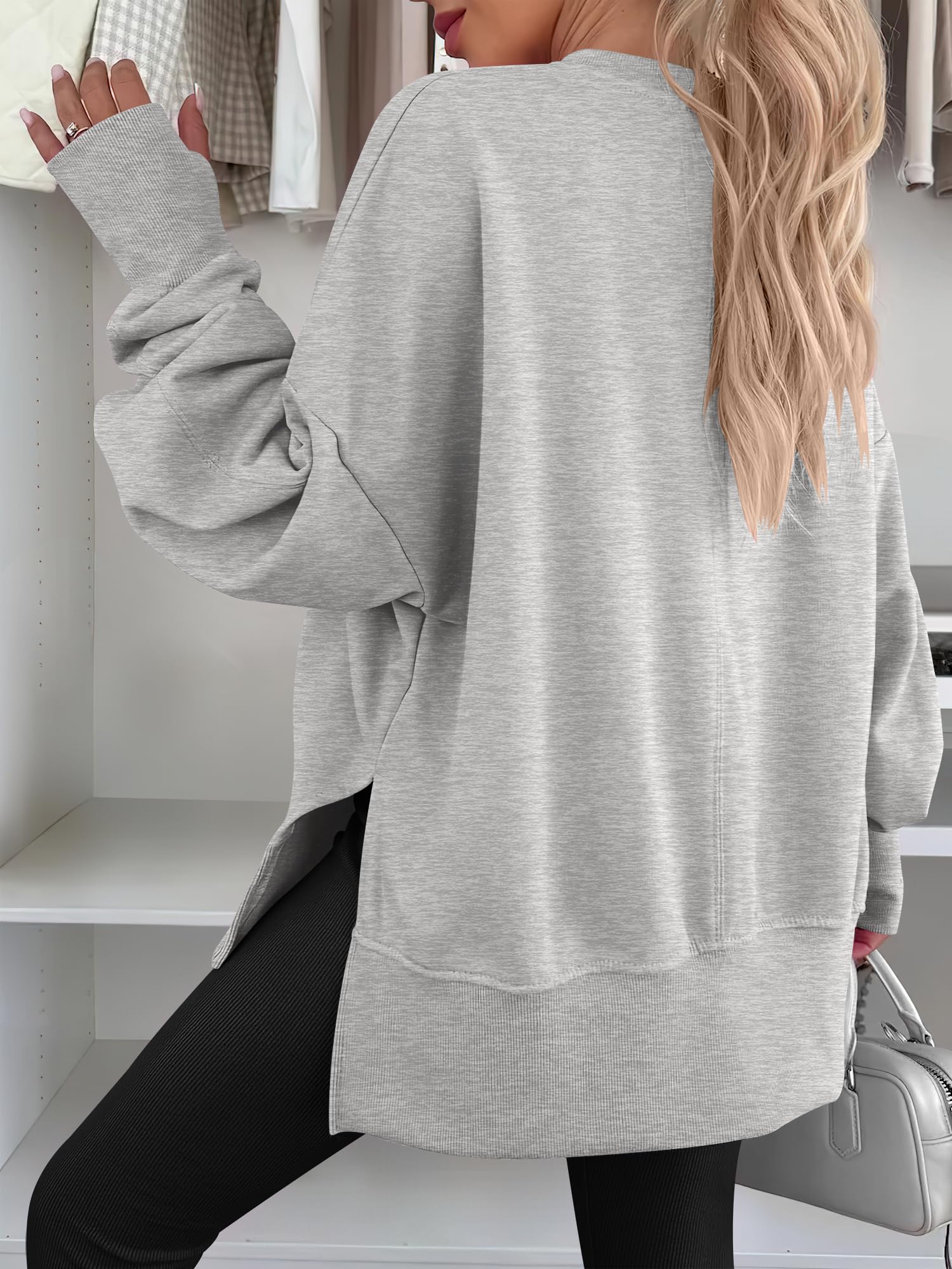 ANRABESS Women Oversized Sweatshirts Thumbhole Long Sleeve Hoodies Shirts 2025 Fall Side Slit Pullover Top Teen Y2k Outfits Grey Small