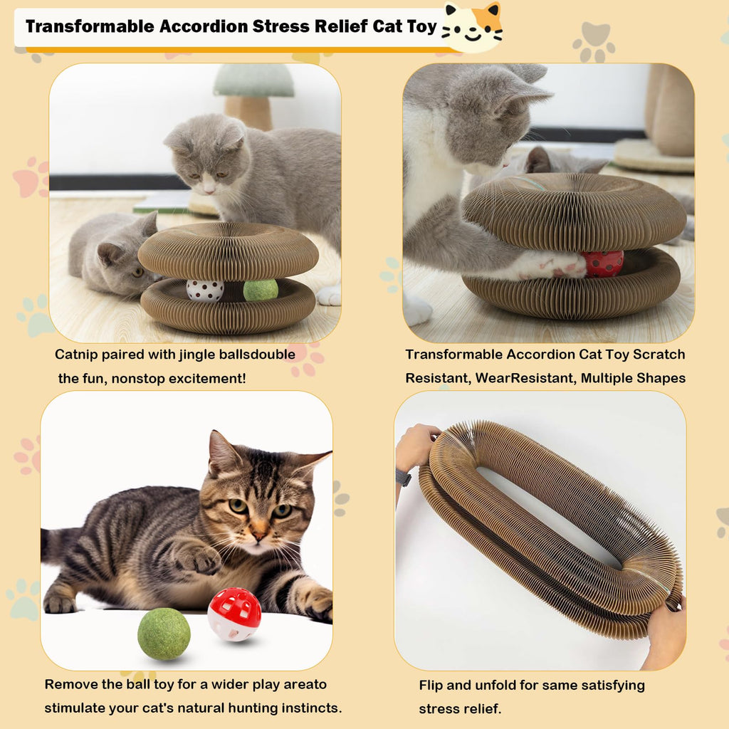 LGYJQTCMG Kitty Kurlz Cat Toys Magic Organ Cat Scratcher Shape Shifting Cat Toy with Catnip Balls Cat Puzzle Toy Accordion Ultimate Interactive Kitten Toys for Indoor Cats